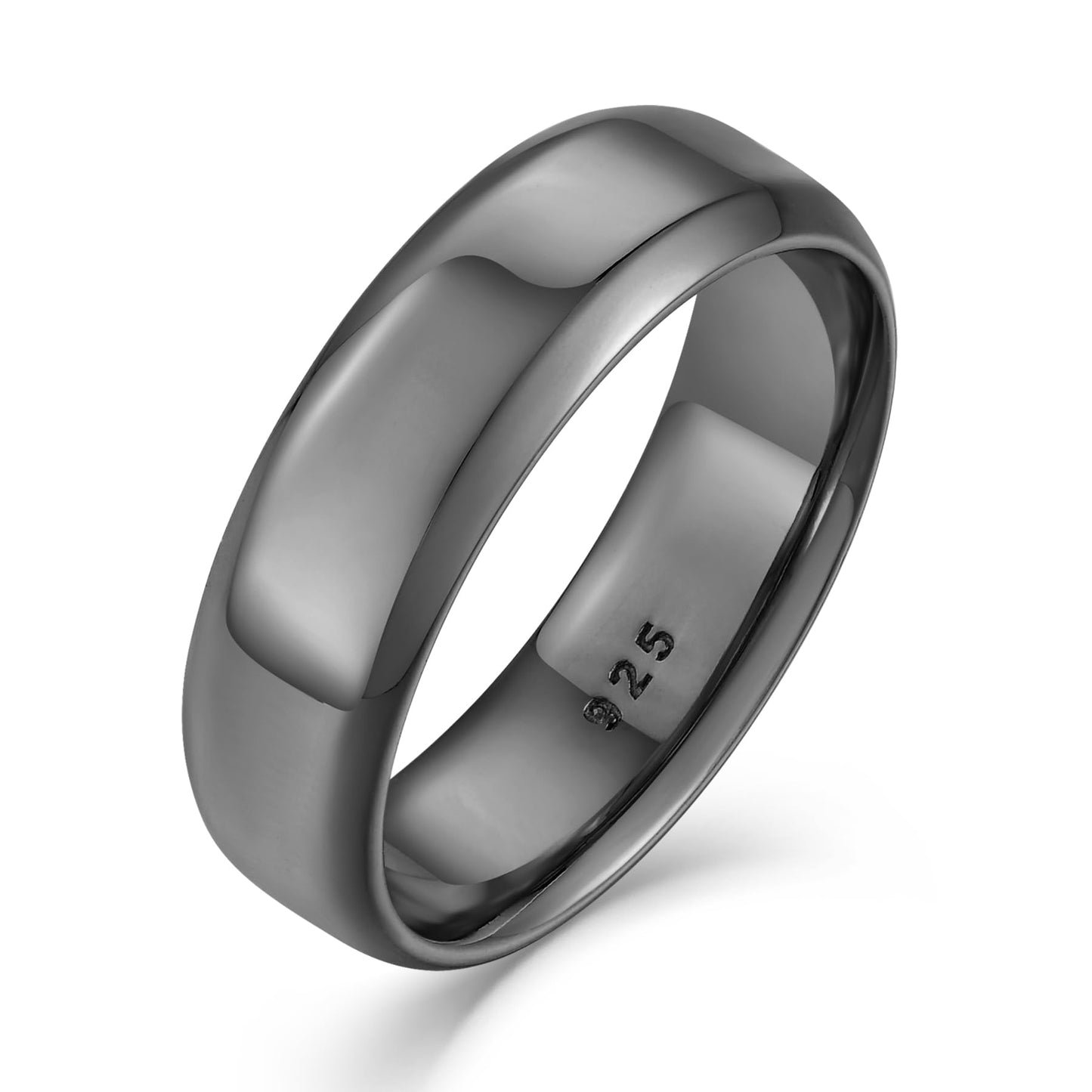 STARCHENIE Black Wedding Band Solid 925 Sterling Silver Ring for Men High Polish Finish Beveled Edge Size 11