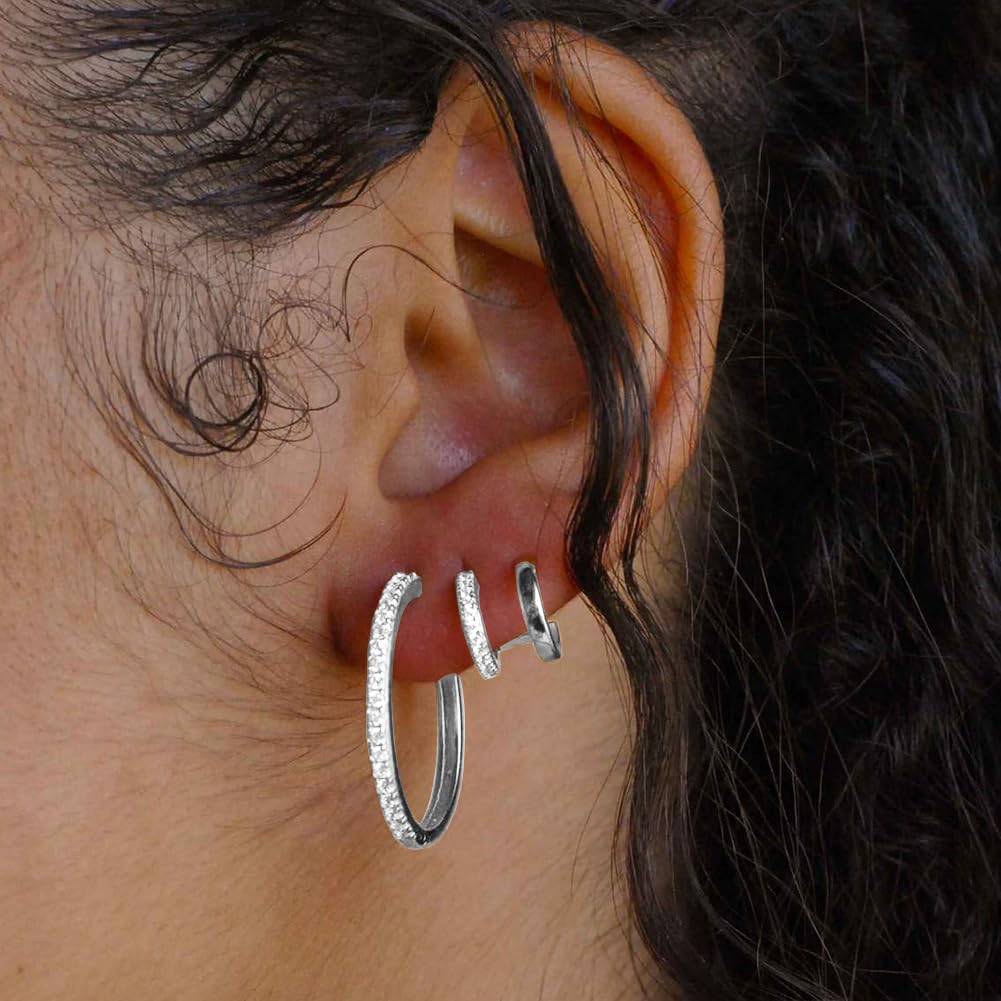 Obidos 14K Gold Plated Double Huggie Hoop Earrings for One Hole | Illusion Stud Earrings for Women (Plated White)
