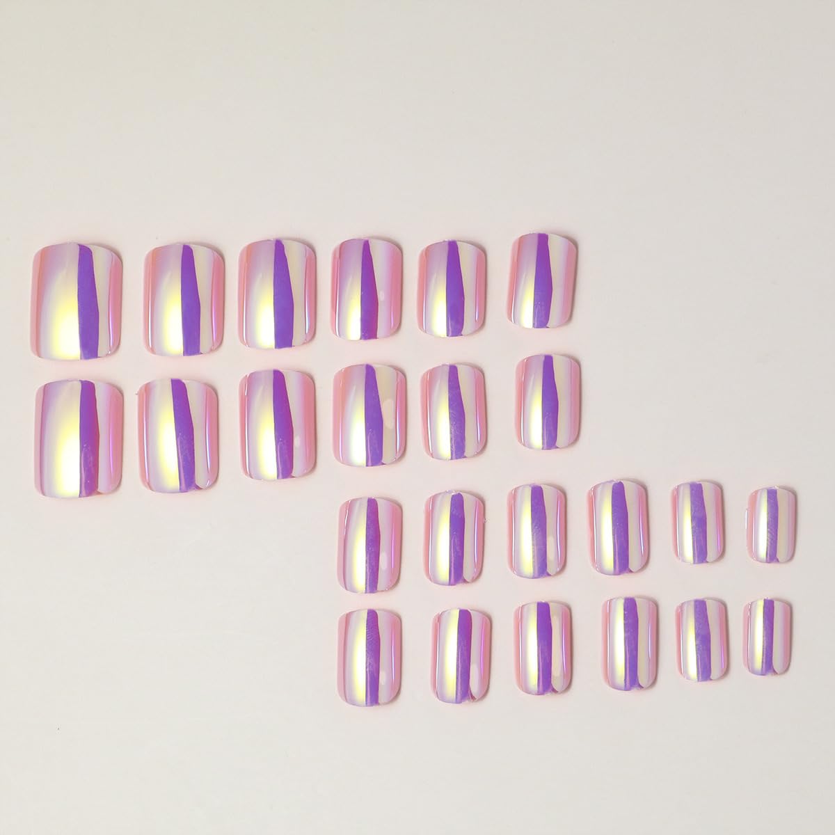 Purple Chrome Press on Nails Short Square Fake Nails Aurora False Nails with Design Mirror Metal Plating Acrylic Nails Glue on Nails Glossy Stick on Nails for Women Girls Manicure 24Pcs
