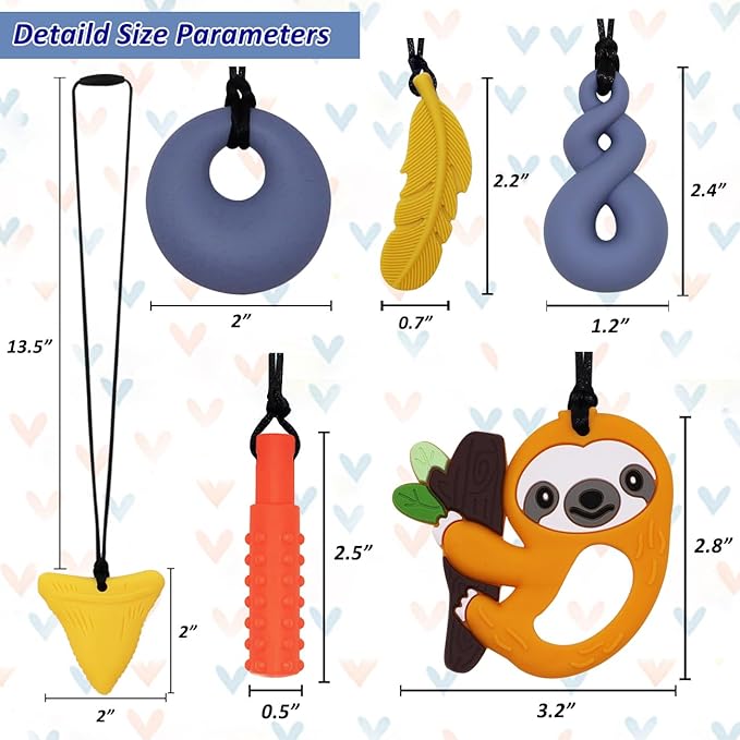 Chewy Necklaces for Sensory Kids, 6 Pack Chew Necklace Adult Chew Toys for Boys Girls with ADHD, Autism, Anxiety, Sensory Chewing Necklace Stim Toy - Yellow