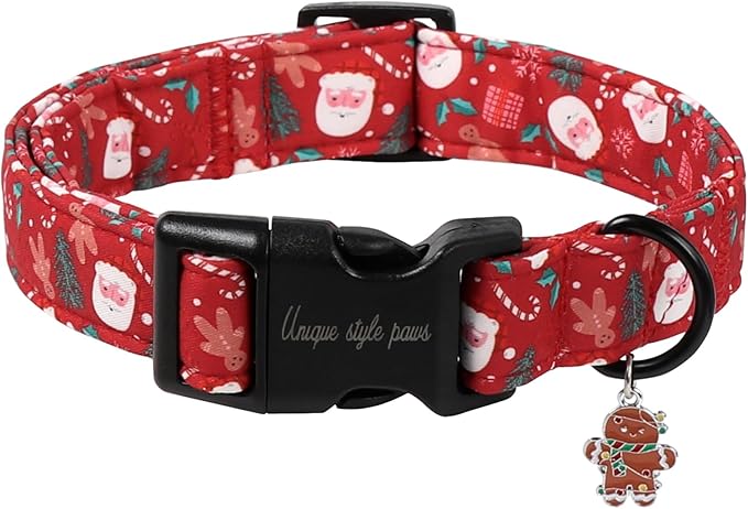 Unique Style Paws Christmas Dog Collar, Pink Dog Collar with Christmas Trees Pattern, Lightweight & Adjustable Pet Collar with Plastic Buckle for Small, Medium, Large Boy Girl Dogs