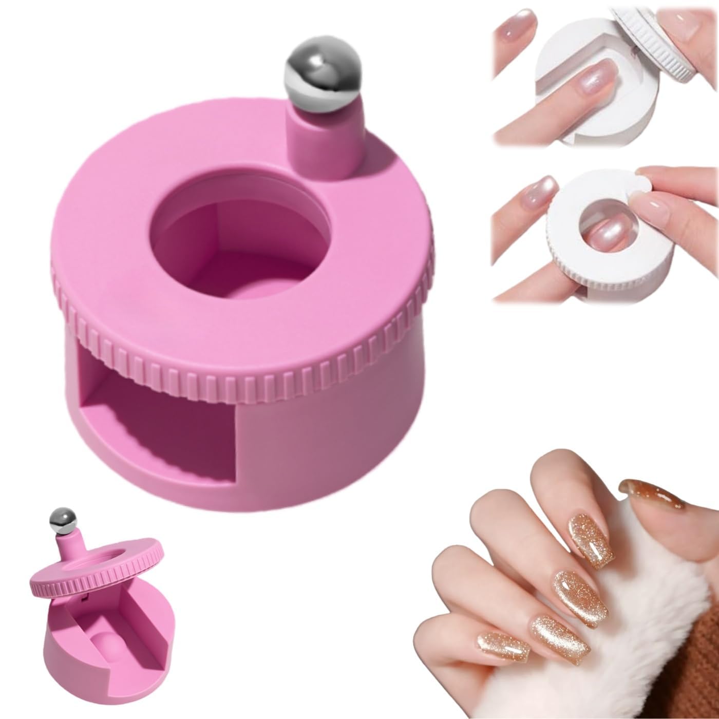 2026 New Rotating Cat Eye Magnet, Automatic Glass Bead Suction Of Cat Eye Nail, Beginner Friendly Nail Tool, Uniform Magnetic Force and Excellent Light Absorption, Creating Wide Cat Eye Effect (Pink)