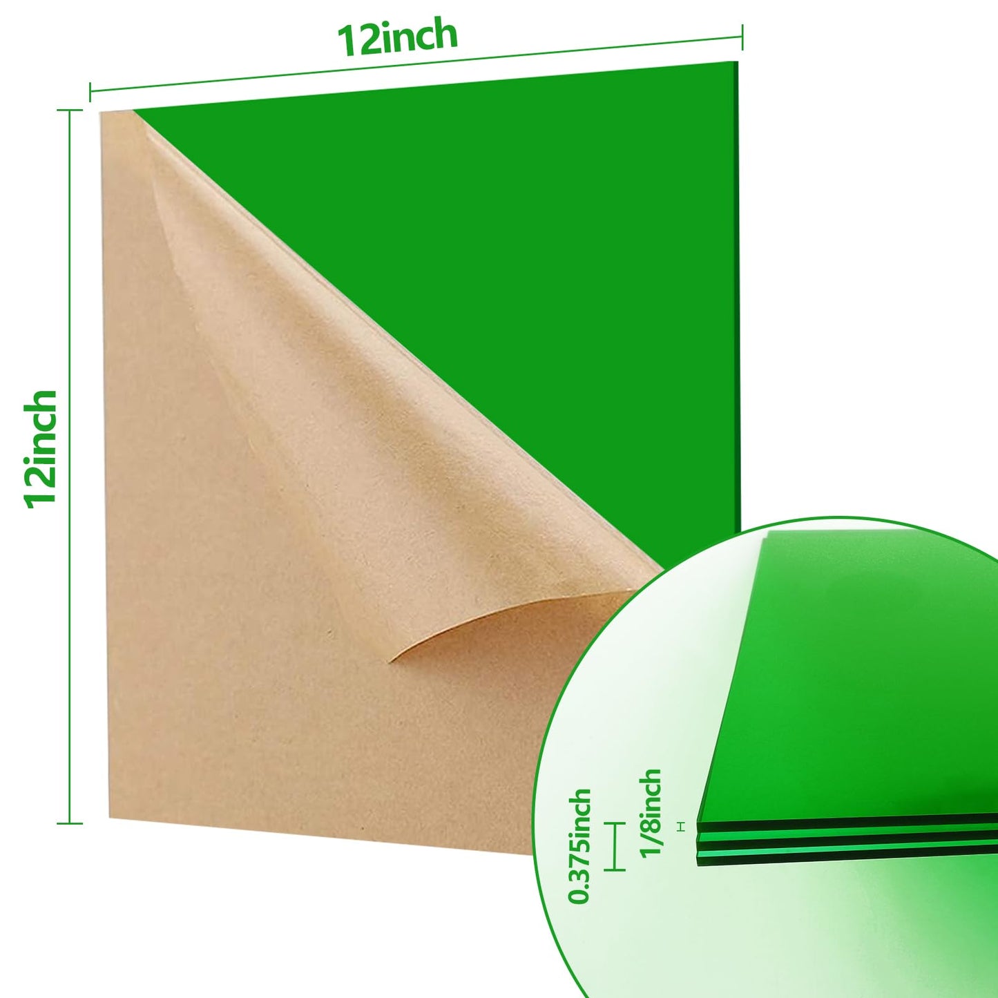 Frddiud 3 Pcs Green Transparent Acrylic Sheets, 12 x 12 x 1/8 Inch Laser Cutting Sheets for DIY Projects, Crafts, Art Display, Signs