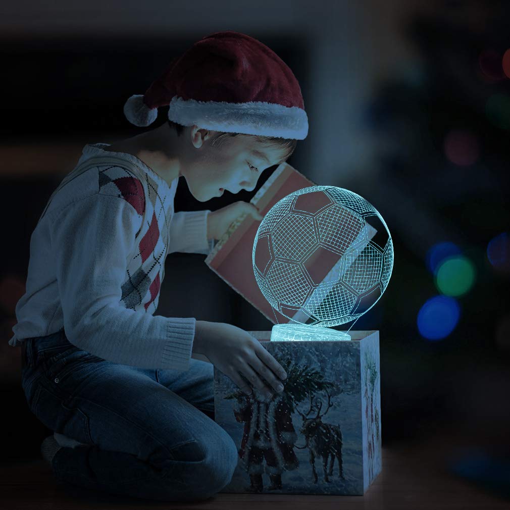 SEVEN LADY Soccer 3D Lamp Night Light with Remote & Touch Control,Multiple Colour & Flashing Modes and Brightness Adjusted,USB & Batteries Powered,Best Gifts for Sport Lovers Boys Girls Kids (Soccer)