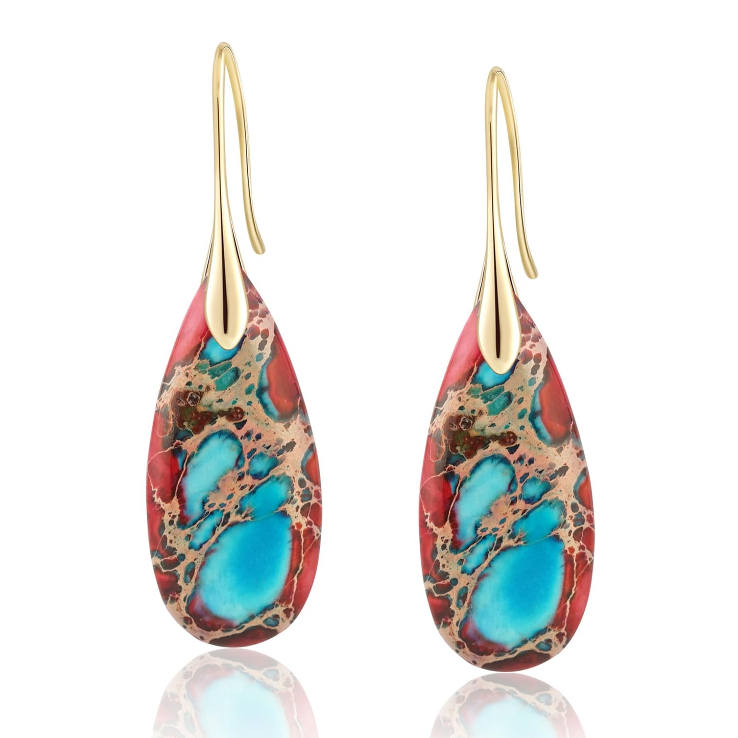 Sriomu Natural Healing Stone Fishhoop Dangle Drop Earrings Statement Gold silver earrings