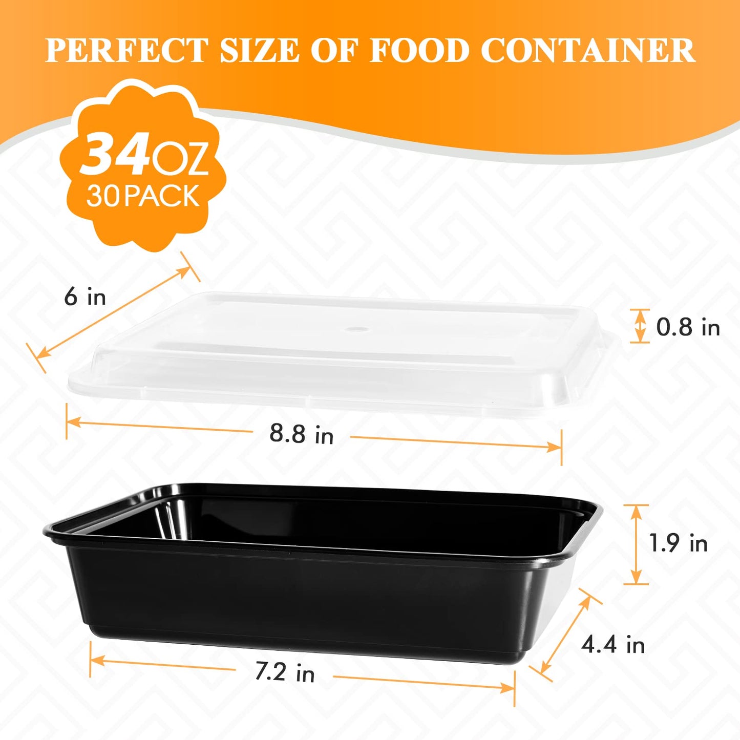 MUCHII 34 oz Meal Prep Containers With Lids, 30 Count To Go, Plastic Disposable Food Containers Microwave and Freezer Safe