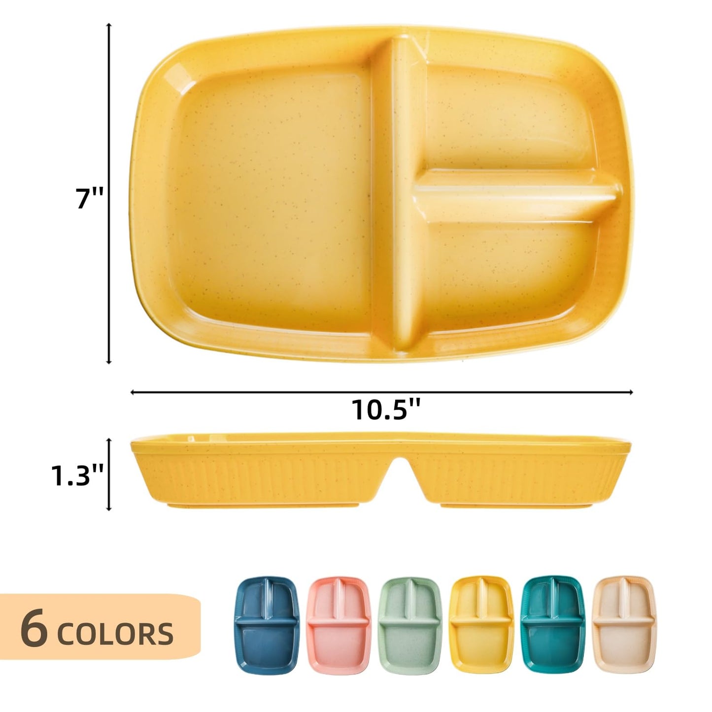ZAVOOS 12 Pack Divided Plates, 10.5 Inch Reusable Wheat Straw Dinner Plates for Party, 3 Compartment Sectioned Unbreakable Food Tray for Balanced Meal, Portion Control, Microwave Dishwasher Safe