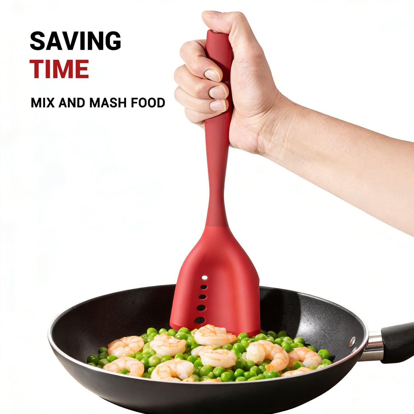 Mincing Spatula Meat Chopper, Hamburger Grinder, Premium Heat Resistant Smasher for Ground Beef, Potato Mix Tool, Meat & Poultry Tenderizers-Red