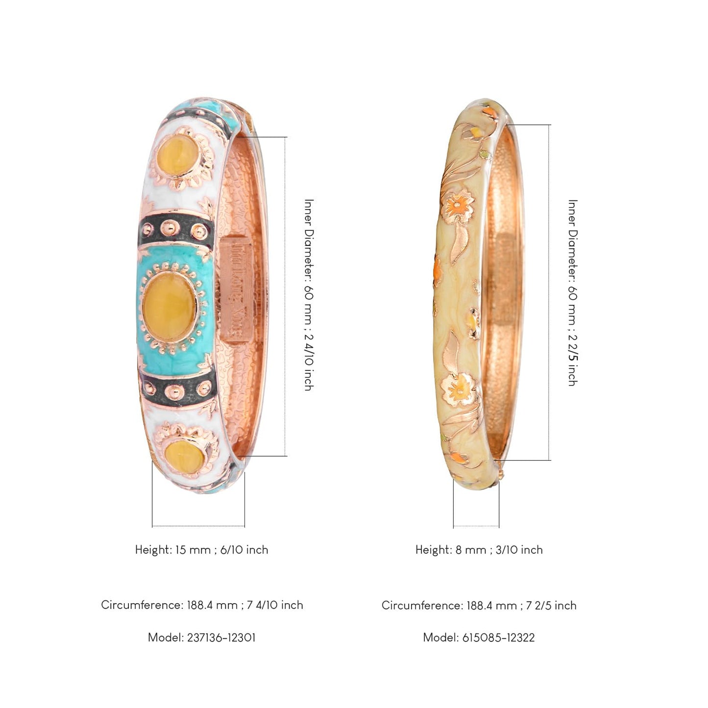 UJOY Vintage Cloisonne Bracelet Beautiful Flower Enamel Hinge Gold Plated Rose Bangles Jewelry for Women's Gifts 7735 3pcs Yellow