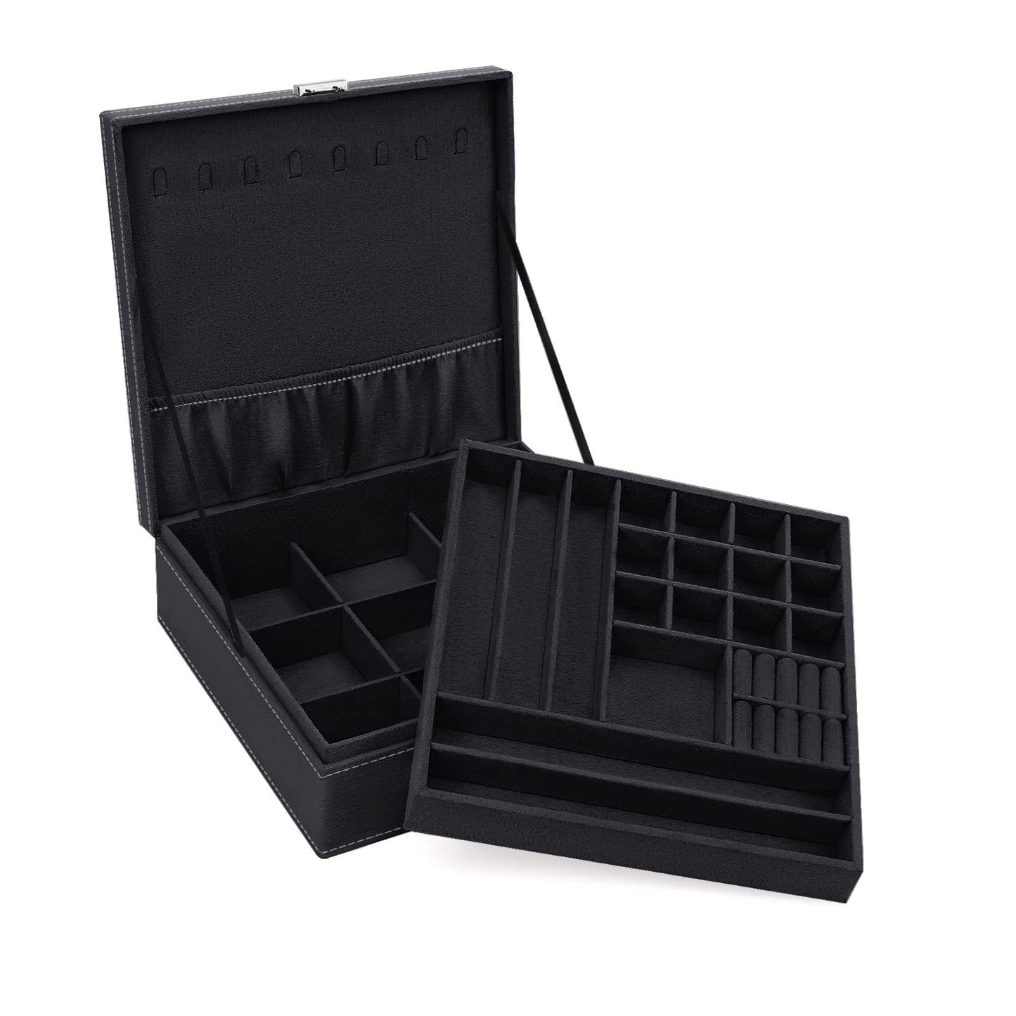 MOSISO Jewelry Box, Jewelry Storage Case Organizer Stackable Double Layer Lockable Display for Women Velvet Necklace Earring Bracelet Ring Watch Brooch Holder, Black