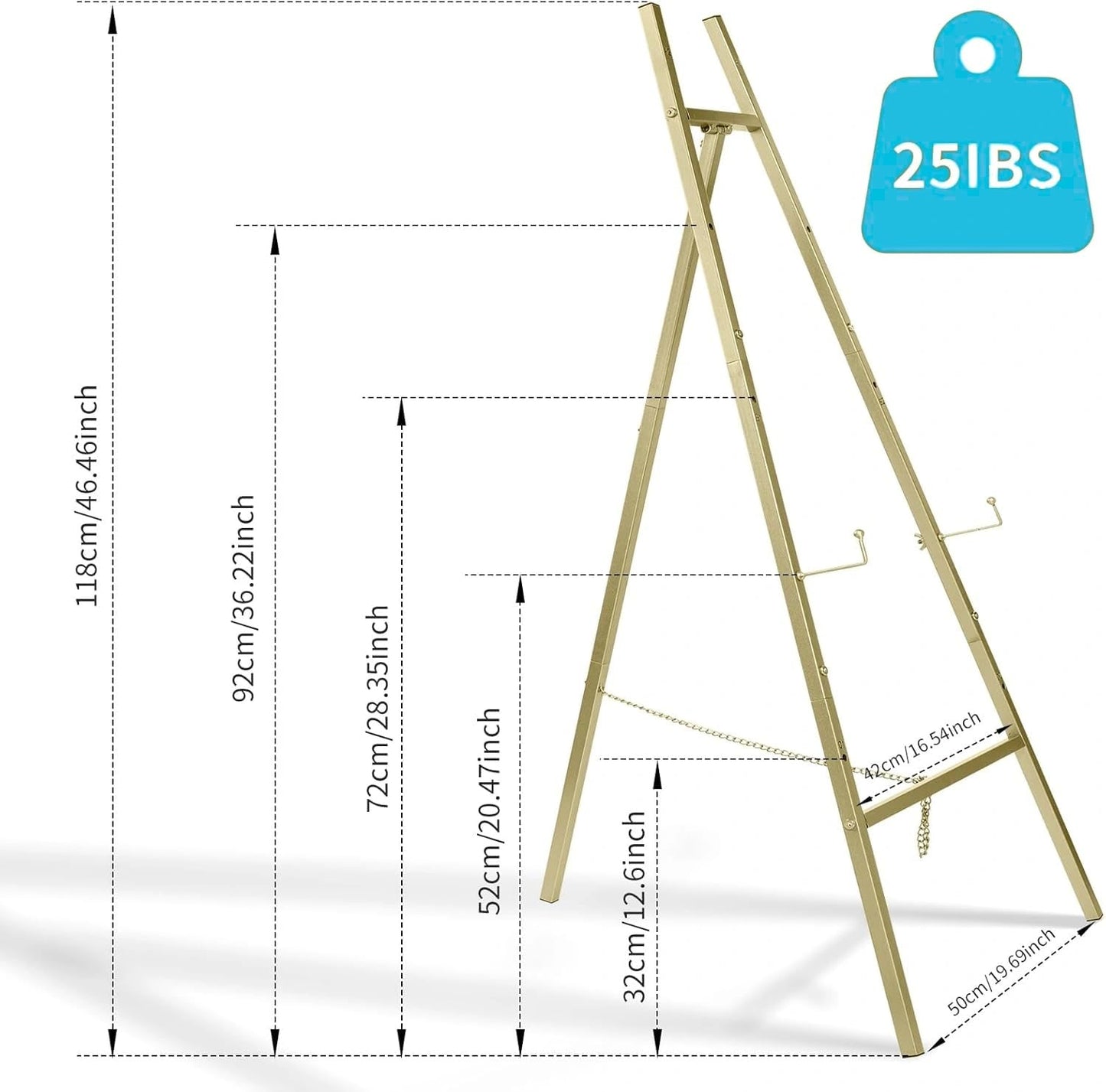 Gold Easel Stand For Sign,Heavy Duty Easel - 4 Tier Adjustable Height Gold Easel Display Easel Stand For Wedding Sign,Paintings,Posters,Welcome Signs,Pictures,With Chain Heavy Duty Metal Display Easel