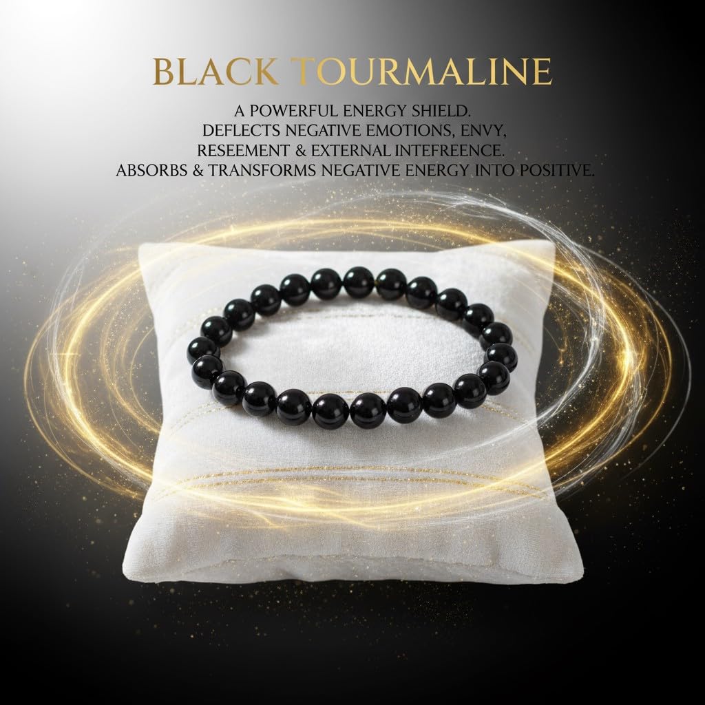 The Vida Handmade AAA+ Quality Crystal Stretch Elastic Bracelet - Nature Gemstone - Jewelry Gift - Holiday Gift - For Women & Men (Black Tourmaline)