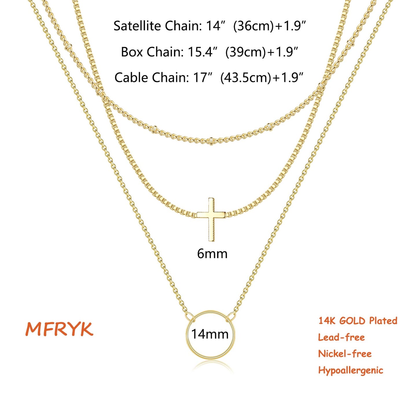 MFRYK Gold Necklaces Stack For Women,14K Gold Plated Simple Layered Choker Necklaces,Stackable Multilayer Gold Small Square Pendant Box Paperclip Chain Layered Necklaces Set Jewelry Gift for Women