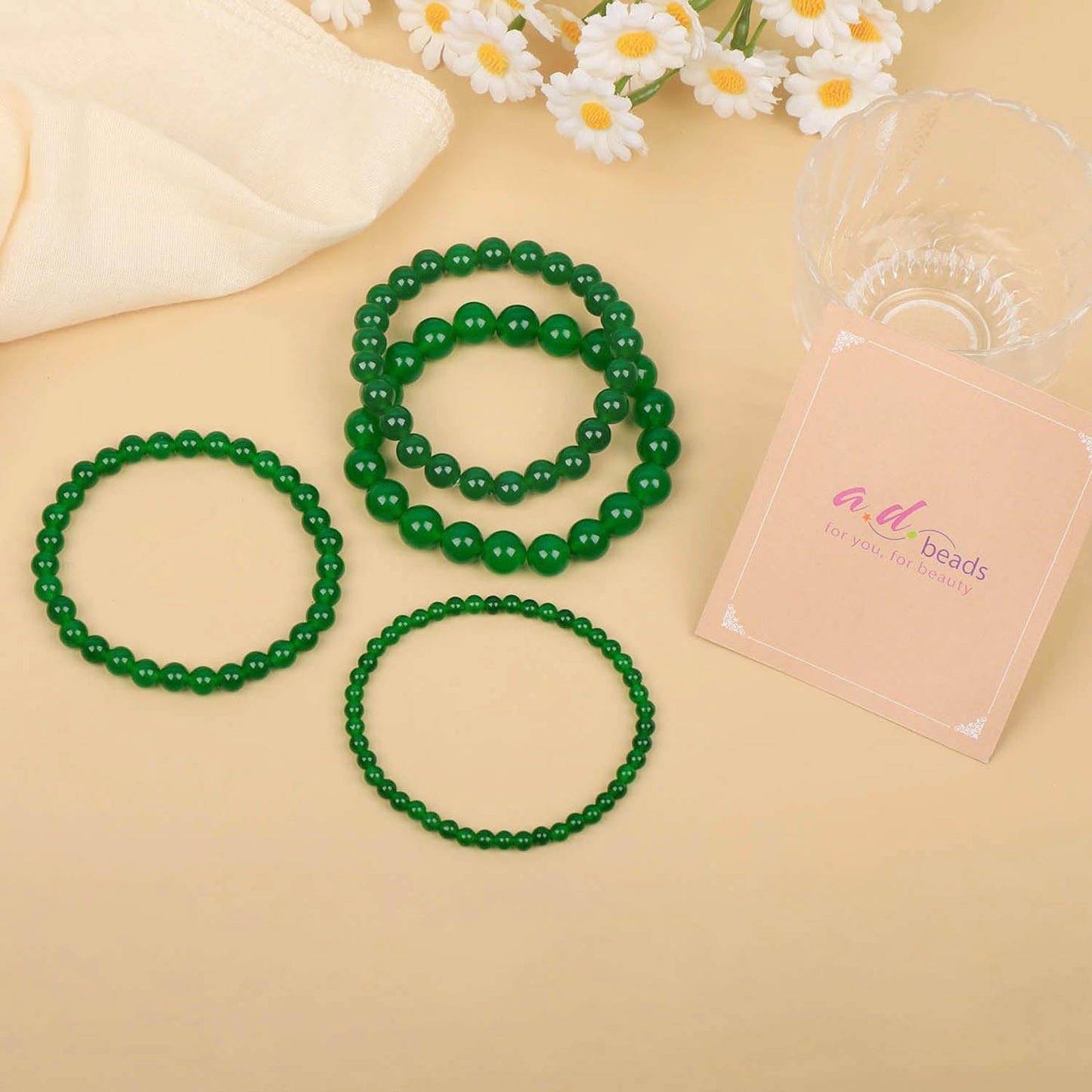 AD Beads Handmade Gemstone Stretch Elastic Bracelet Crystal Healing Reiki Nature's Beauty and Spiritual Essence Unisex (8mm, Green Jade (Heart Opening))