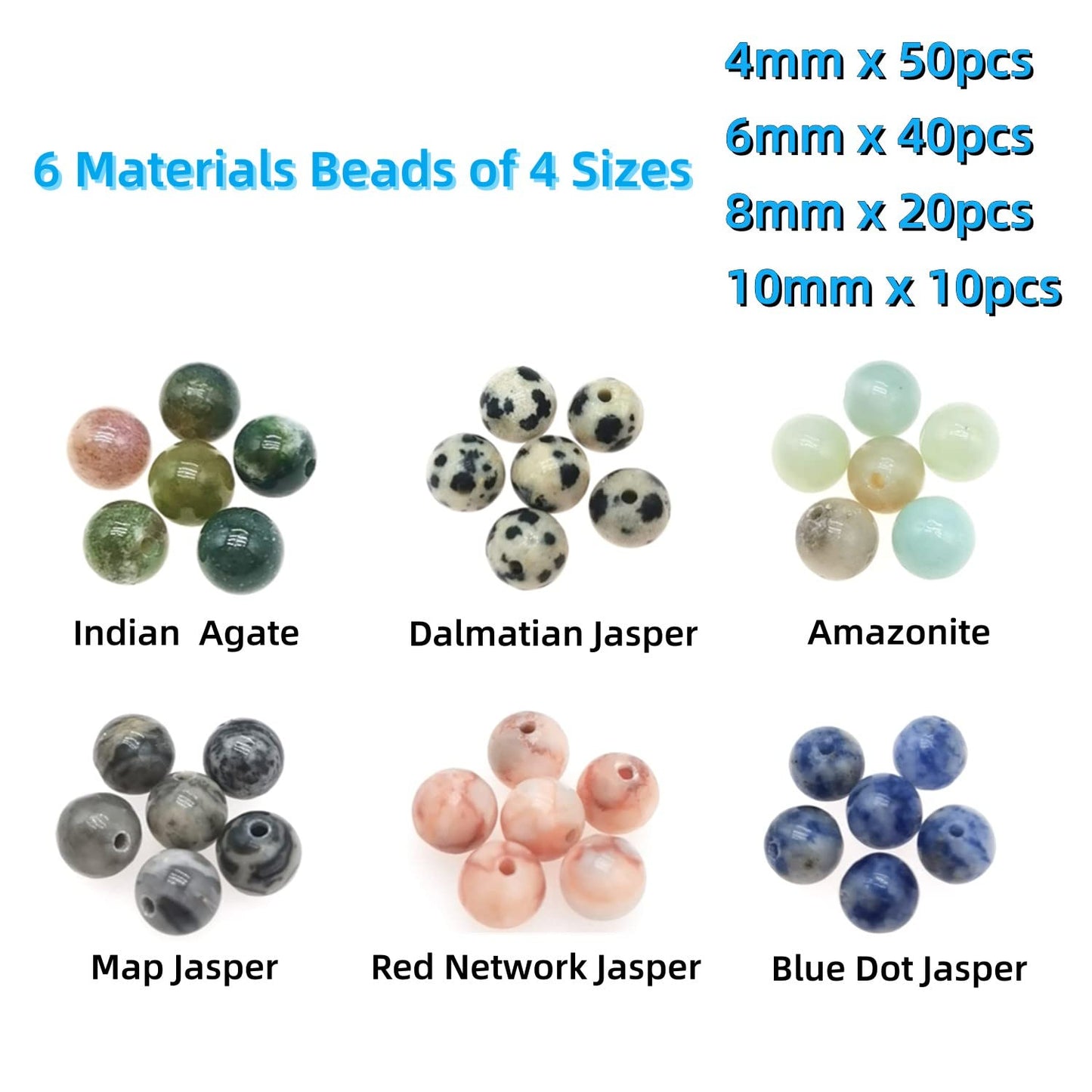 Natural Round Stone Beads About 720pcs Genuine Real Healing Crystal Stones Beading Loose Gemstone DIY for Bracelet Jewelry Making Kit(4/6/8/10mm,6 Color B)