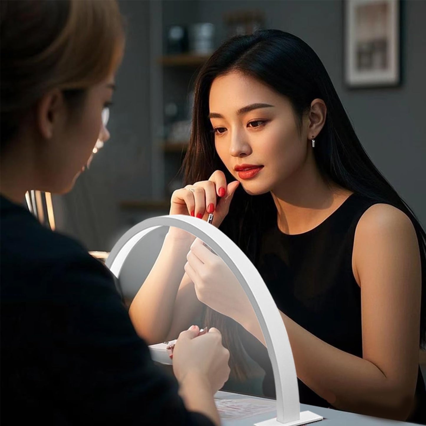 ZIRIKEDAI Half Moon Nail Table Lamp for Perfect Salon Lighting and Craft Illumination Stylish Half Round Light for Nail Art and DIY Projects Ideal Lighting Solution for Beauty and Craft Enthusiasts