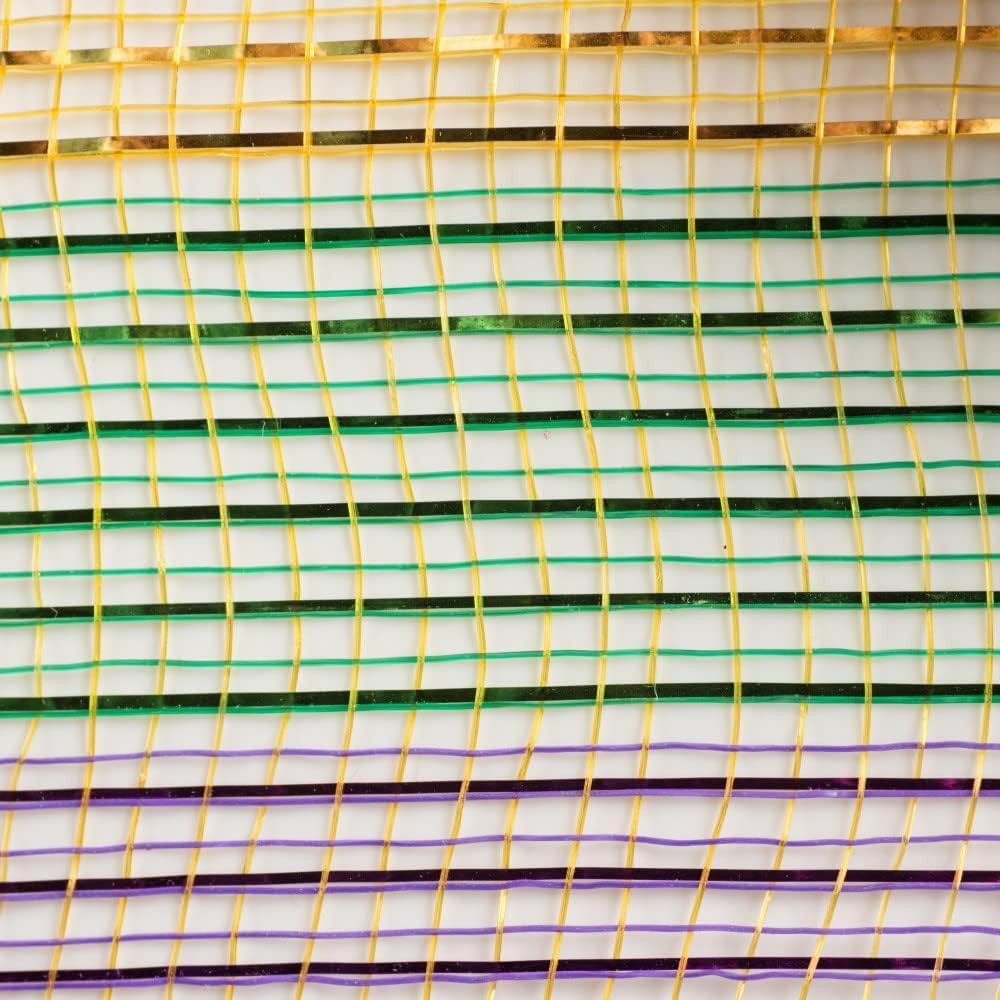 baotongle Metallic Mardi Gras Deco Mesh Ribbon Roll Glitter Metallic Wrapping for Tree Door DIY Project Decorations Wrapping Craft (Purple Gold Green, 10inchesx10Yard)