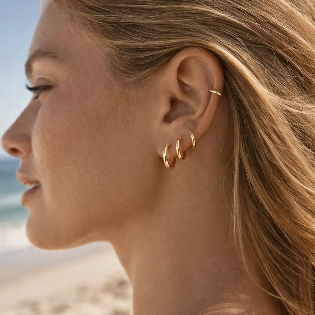 Gokeey Small Gold Hoop Huggie Earrings Set for Women Hypoallergenic Small Tiny Hoops Earrings, Trendy Gold Earrings for Women