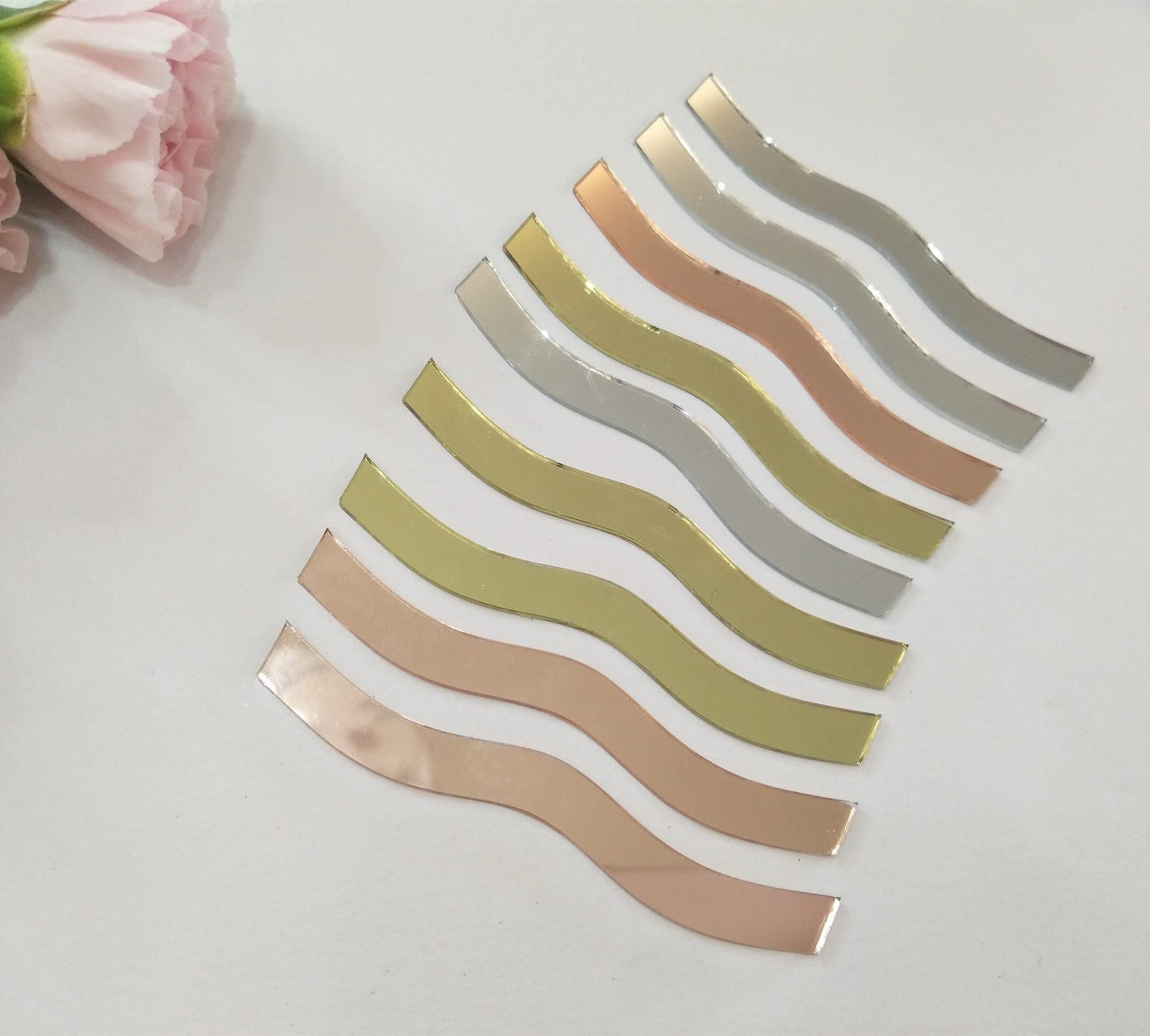 100pcs of 3’’ Wave Glass Mirror Mosaic,Wavy Rectangle Mirror Mosaic Tile for Art Craft Projects (Silver Mirror)