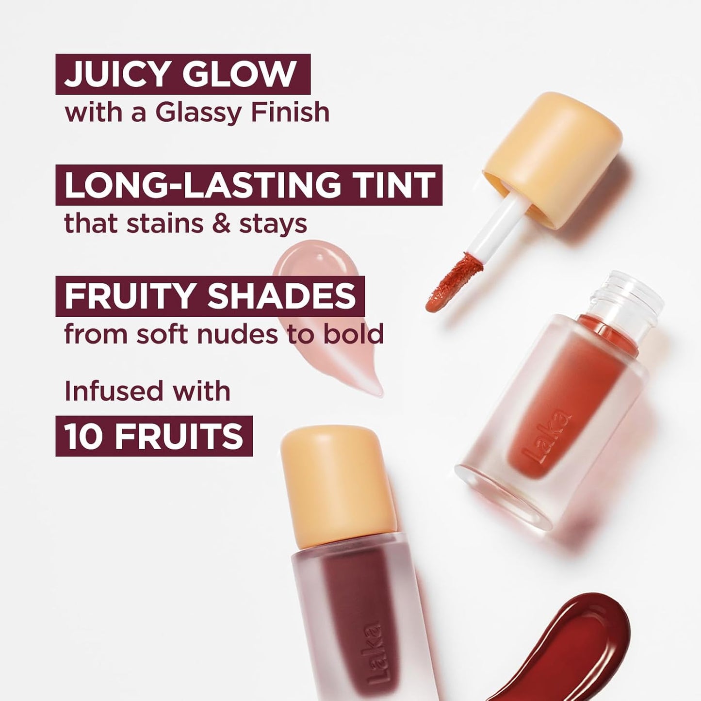 Laka Fruity Glam Lip Tint Mini, Glowing Lip Stain with Wide Color Spectrum, Hydrating & Lightweight Texture, Long-Lasting Bold Stain, Non-Sticky, Vegan, K-Beauty (#105 Cold)