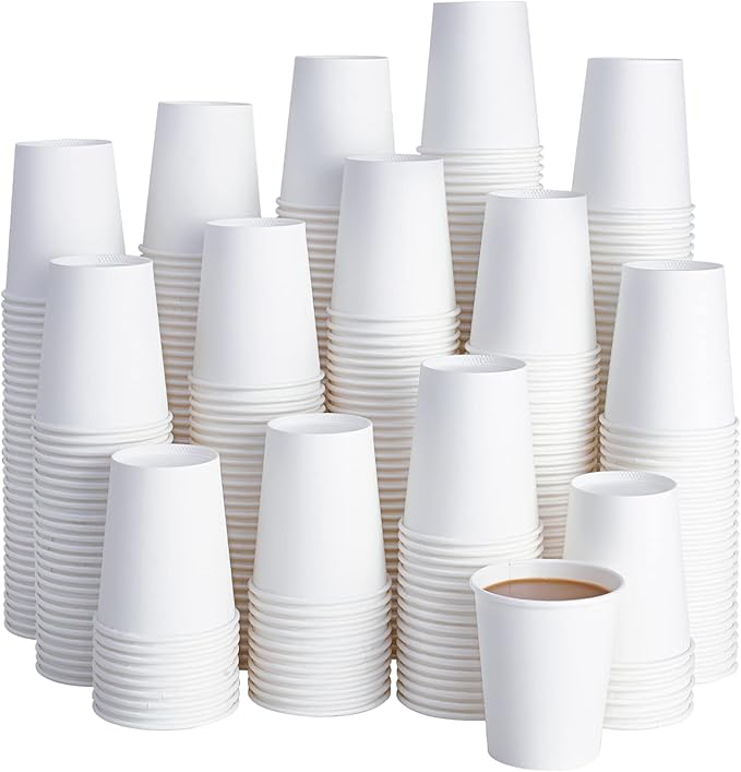 LITOPAK 400 Pack 8 oz Disposable Paper Coffee Cups, White Paper Hot Coffee Cups for Party, Picnic, Travel, and Events