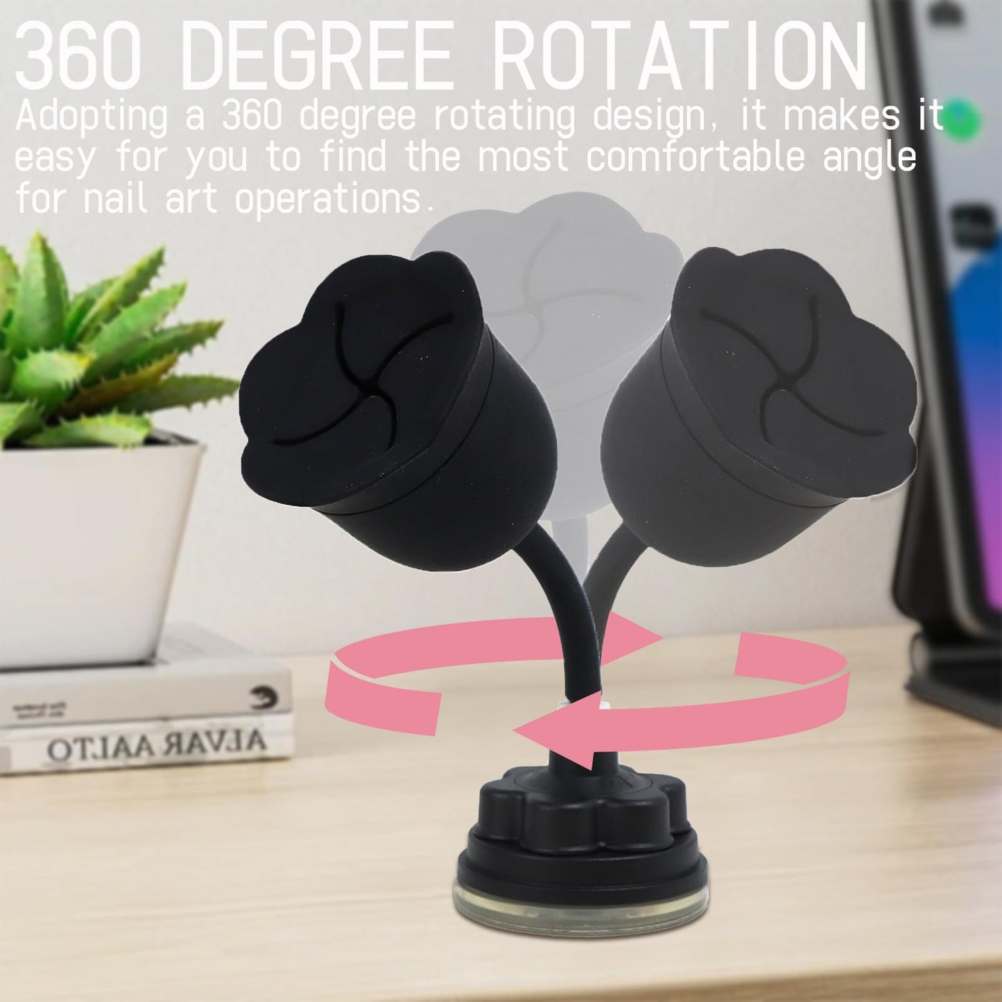 Rotating Nail Polish Bottle Holder | Anti-Spill Tilted Design | Suction Base for Easy Use | Ideal for Nail Art and Storage (Pink)
