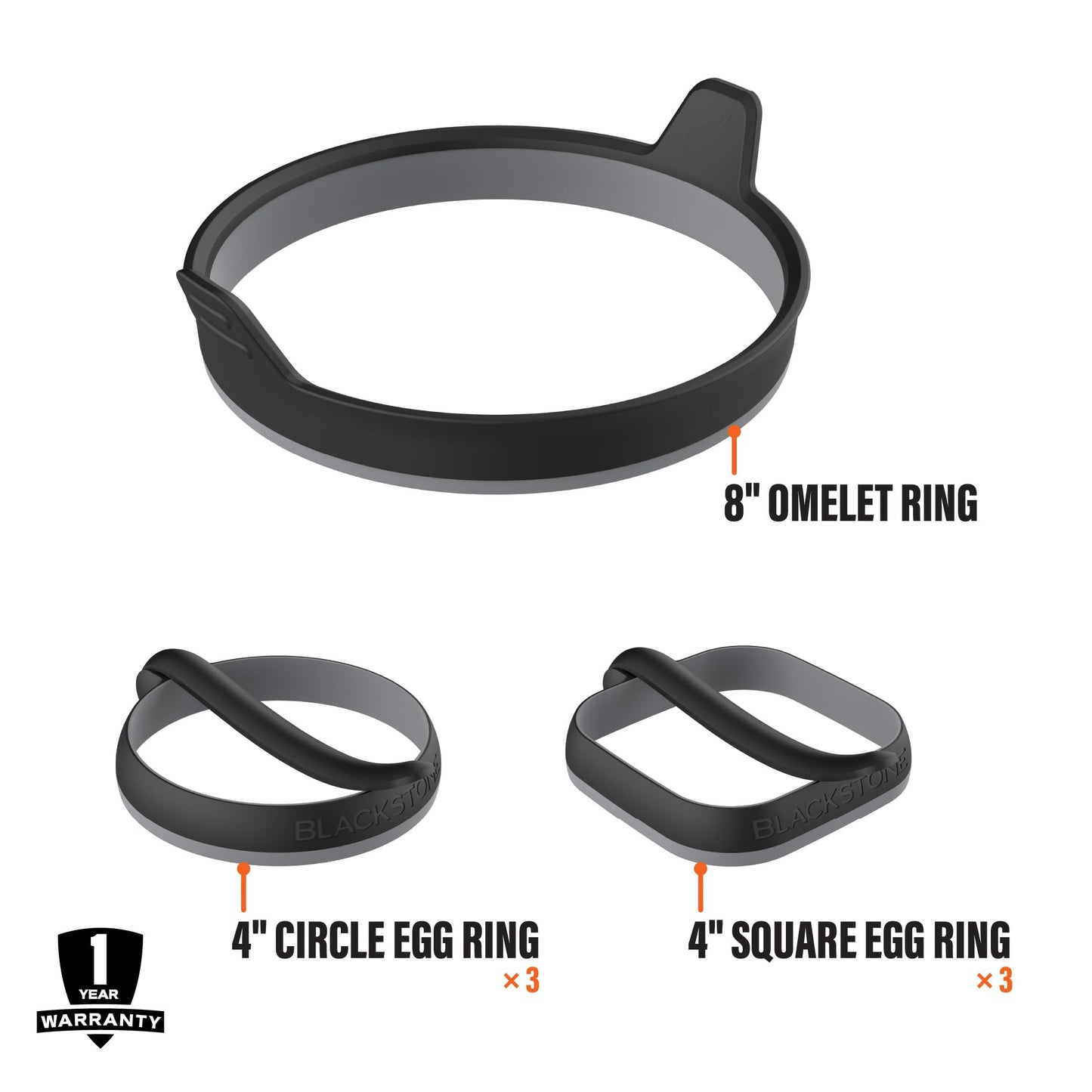 Blackstone Egg & Omelet Ring Kit (7 Piece Set) – Non Stick Silicone Egg & Omelette Cooker Mold for Pancake, Patties & English Muffin – Round Egg Cooking Shaper–Griddle Accessories for Breakfast - 5515