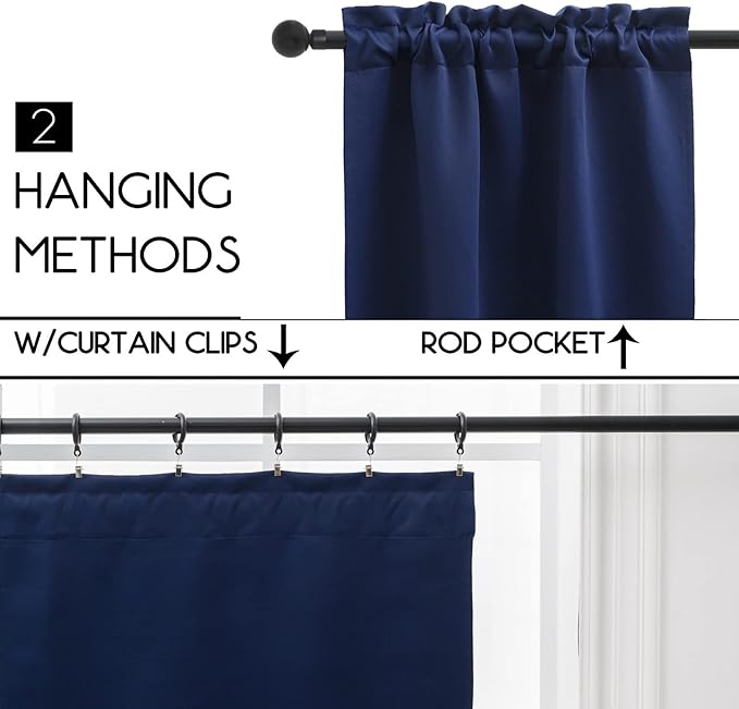 Pickluc 24 Inch Long Tier Curtains for Small Window Treatment, Short Blackout Curtain with Rod Pocket - Half Window Curtains for Kitchen, Cabinet, Basement, Camper, 2 Panels, Navy, 30 Inches Wide?€?