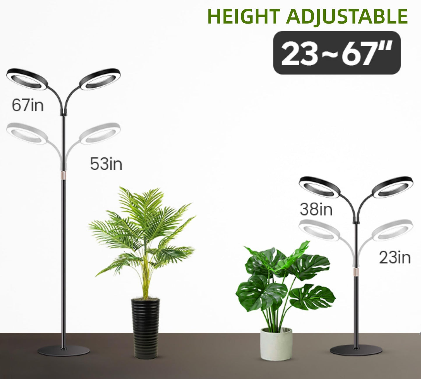 LIANPTRON Grow Lights for Indoor Plants, 2-Head Full Spectrum LED Plant Light with Stand, 67" Adjustable Height, 3/9/12H Timer, 10 Dimmable Levels & 3 Lighting Modes