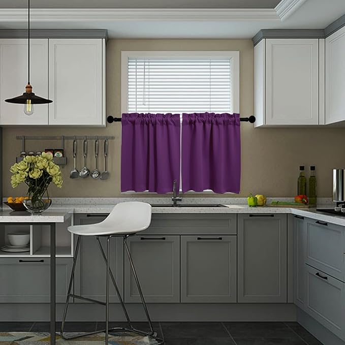 Pickluc Purple Cafe Half Window Curtain - 24" Length, Rod Pocket Small Kitchen Curtain, Blackout for Small Window, 30" Wide x 24" Long, 2 Panels