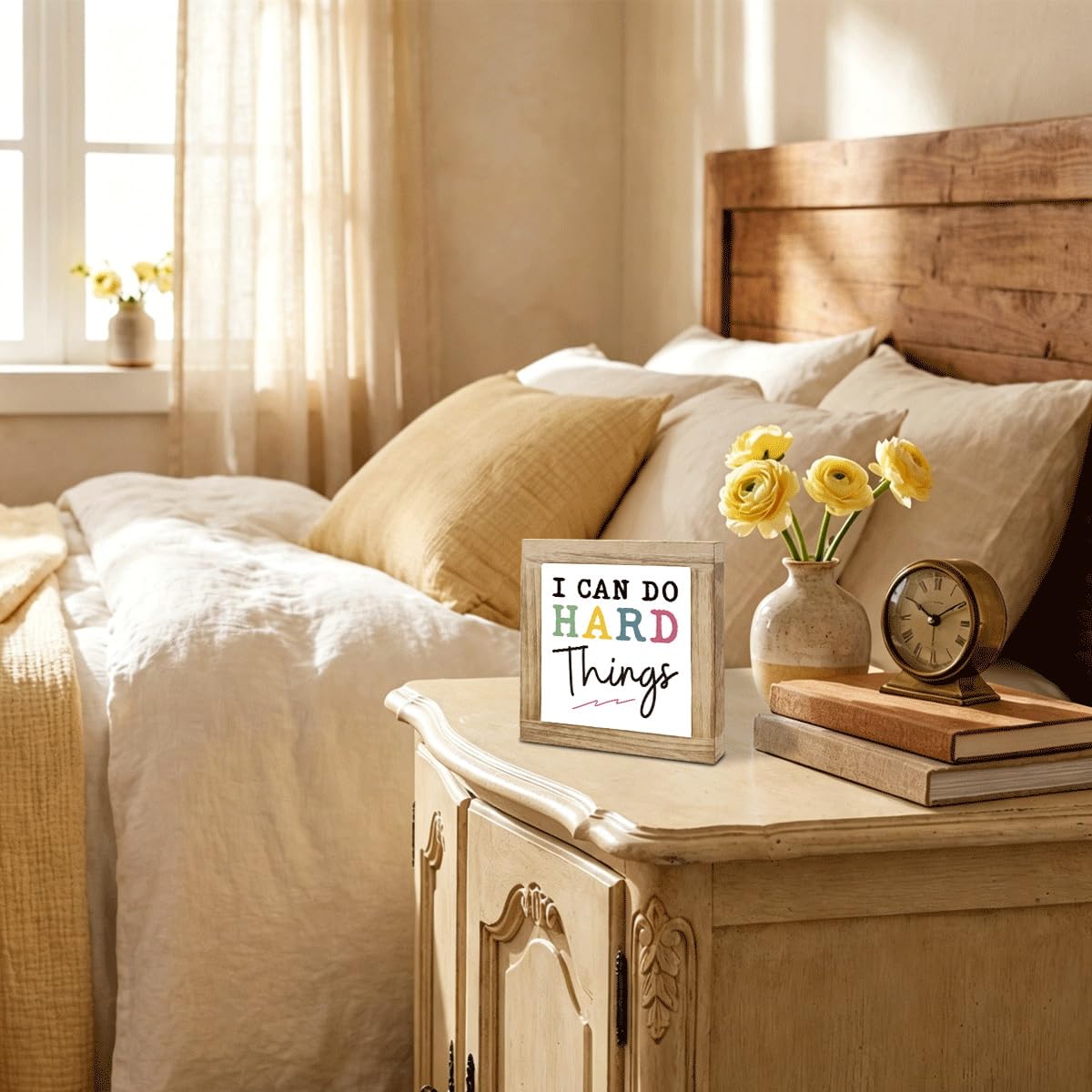 I Can Do Hard Things Sign, Inspirational Deocr, Wood Box Decor Desktop, Motivational Gift For Man Women, Sarcastic Positive Affirmations Decor, Farmhouse Home Office Decoration