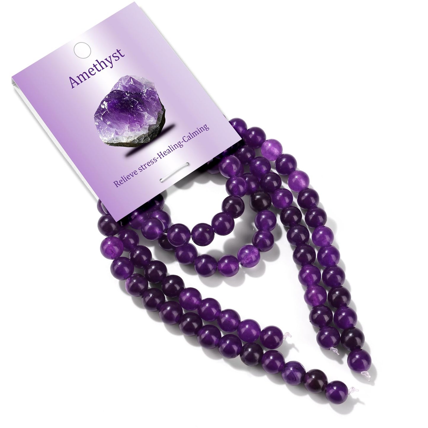 Risyfjew 100PCS 8mm Natural Amethyst Beads Gemstone Round Loose Beads for Jewelry Making Chakra Crystal Stone Beads for Bracelets Necklace Earrings Making Supplies (100pcs/Strand)