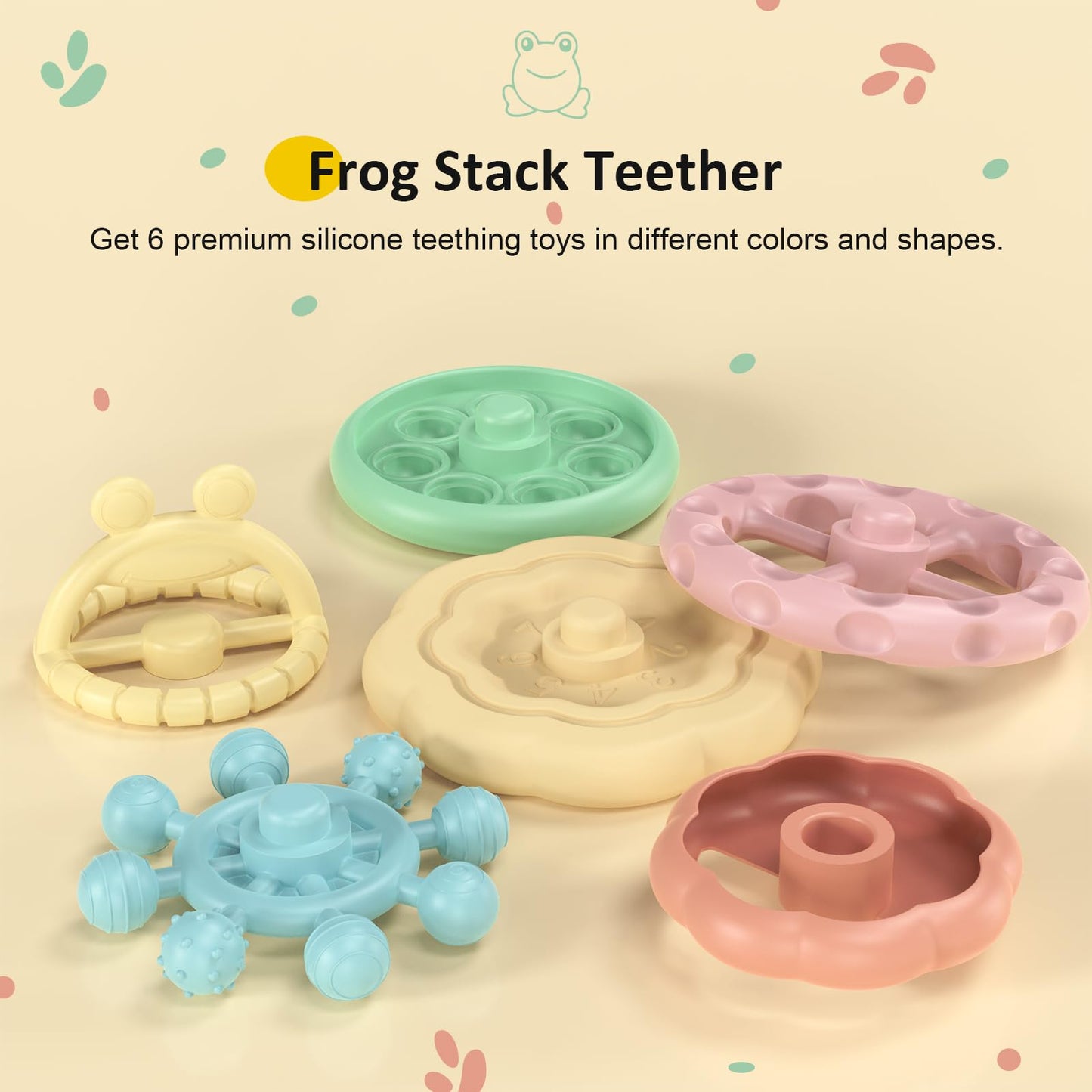 Baby Teething Toys 3-6 Months, Soft Silicone Stacking Rings Teether, 6-Piece Stackable Circles for Teething Relief Safe BPA-Free Teething Gift, Perfect Baby Shower & Birthday Present for Boys & Girls