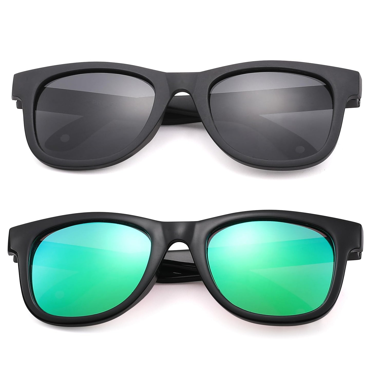 Hycredi Flexible Bendable Baby Polarized Sunglasses with Strap for Newborn Infant Boys Girls Age 0-18 Months-Matte Black/Grey+ Black/Green Mirror
