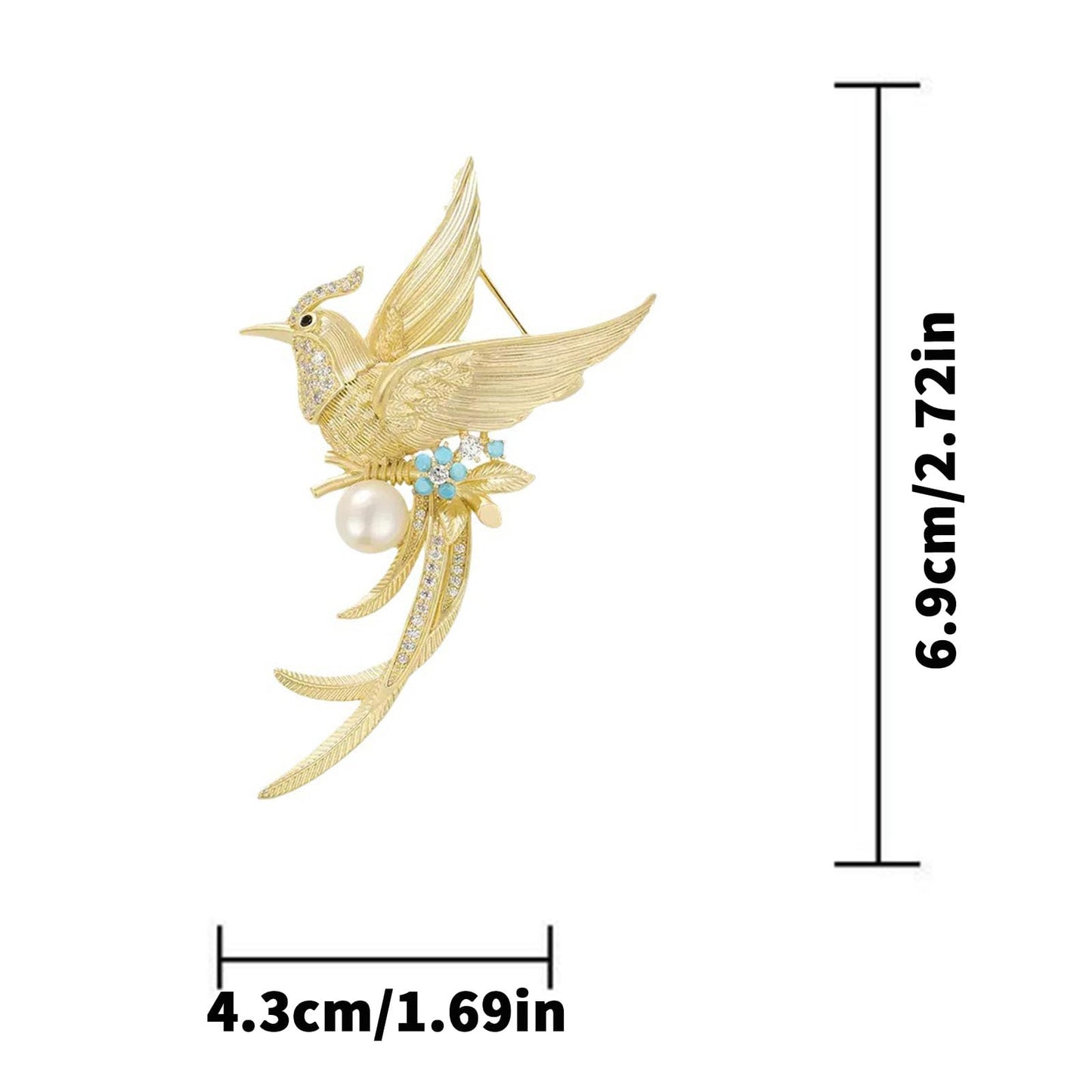 Vbvbip Vintage Golden Phoenix Brooch with Pearl and Turquoise, Exquisite Rhinestone Brooch Pin for Women, Elegant Wedding Shawl Dress Jewelry Accessory