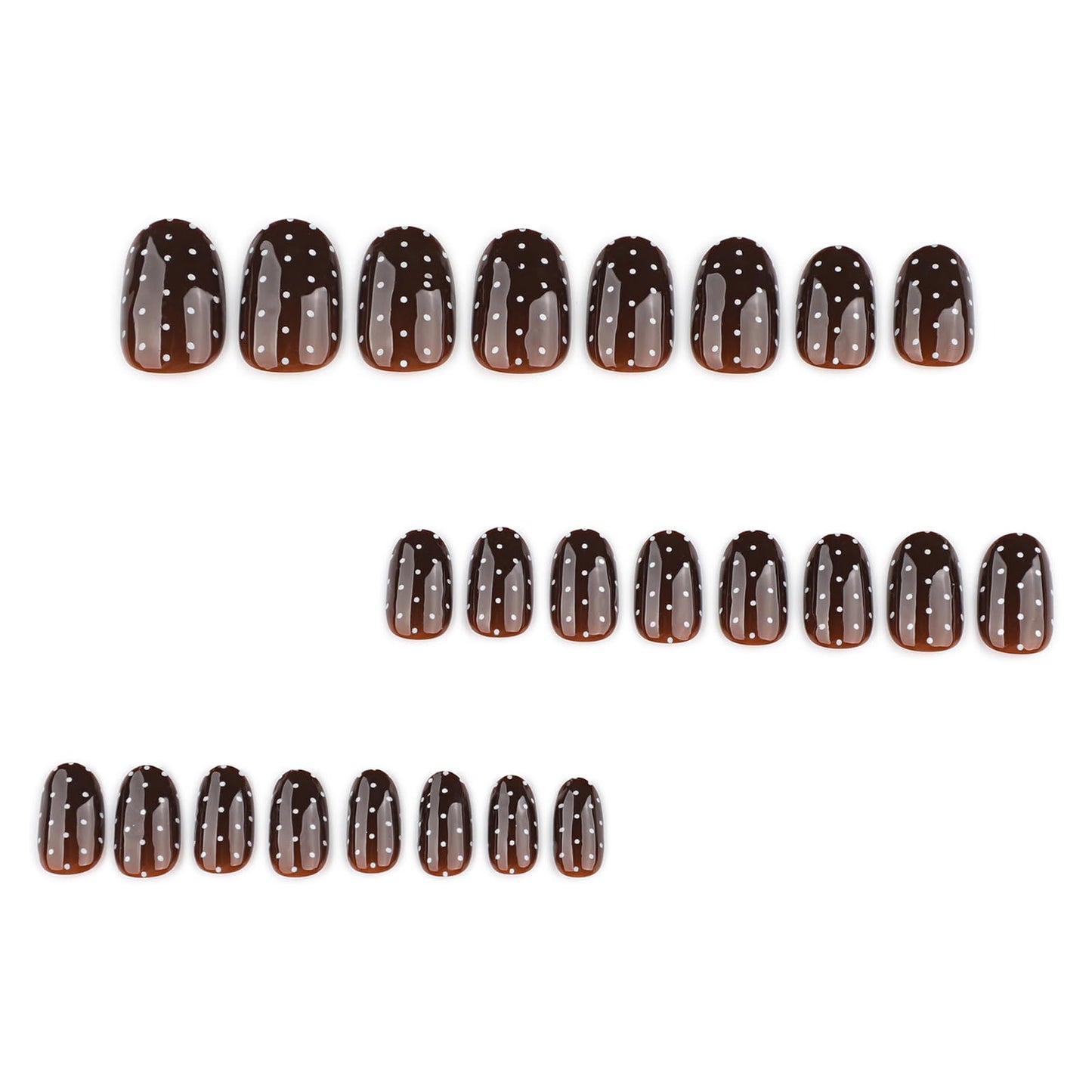 MISUD Press on Nails - Short Oval Fake Nails with Polka Dot, Acrylic Fall Brown Design 24 pcs