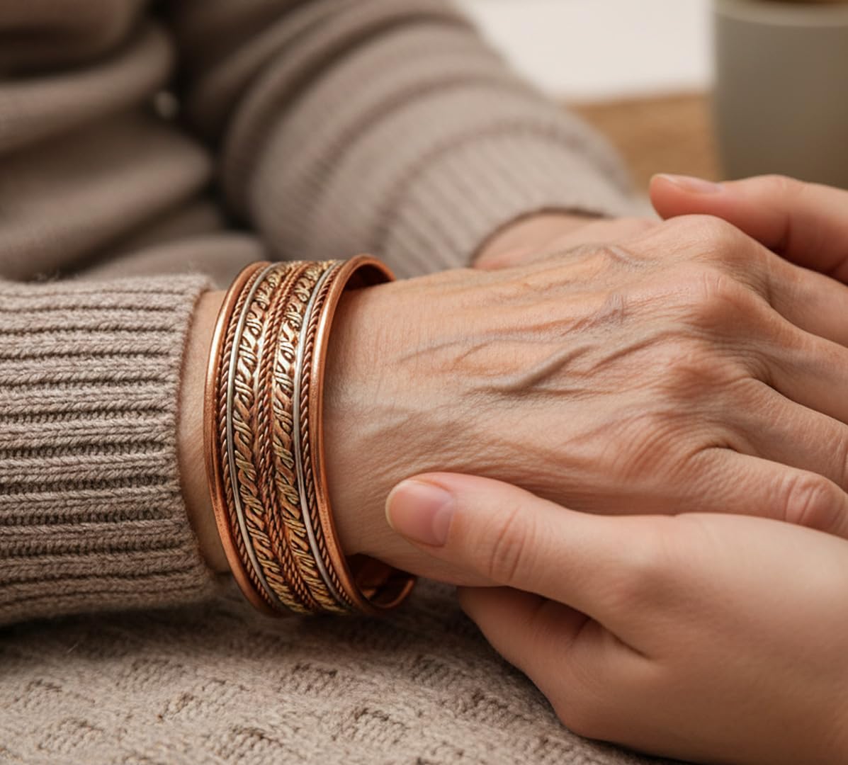 Touchstone copper bracelets | gift for men women |adjustable 100% pure solid real magnetic jewelry | handmade bracelet set combo | rope braided tibetan bangles. Set of 4 different designs