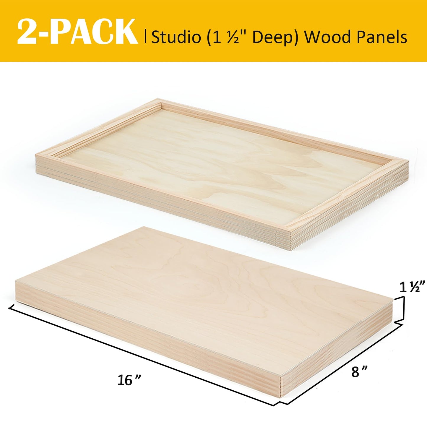 Falling in Art 2 Pack Unfinished Wooden Canvas Panels, 8x16 Gallery Birch Wood Panels Kit, 1 1/2" Deep Art Cradle Boards for Acrylic Painting, Pouring and Burning