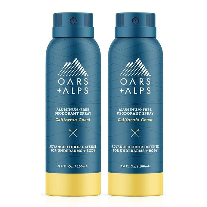 Oars + Alps Spray Deodorant for Men and Women, Aluminum Free Deodorant and Full Body Spray, California Coast, 2 Pack