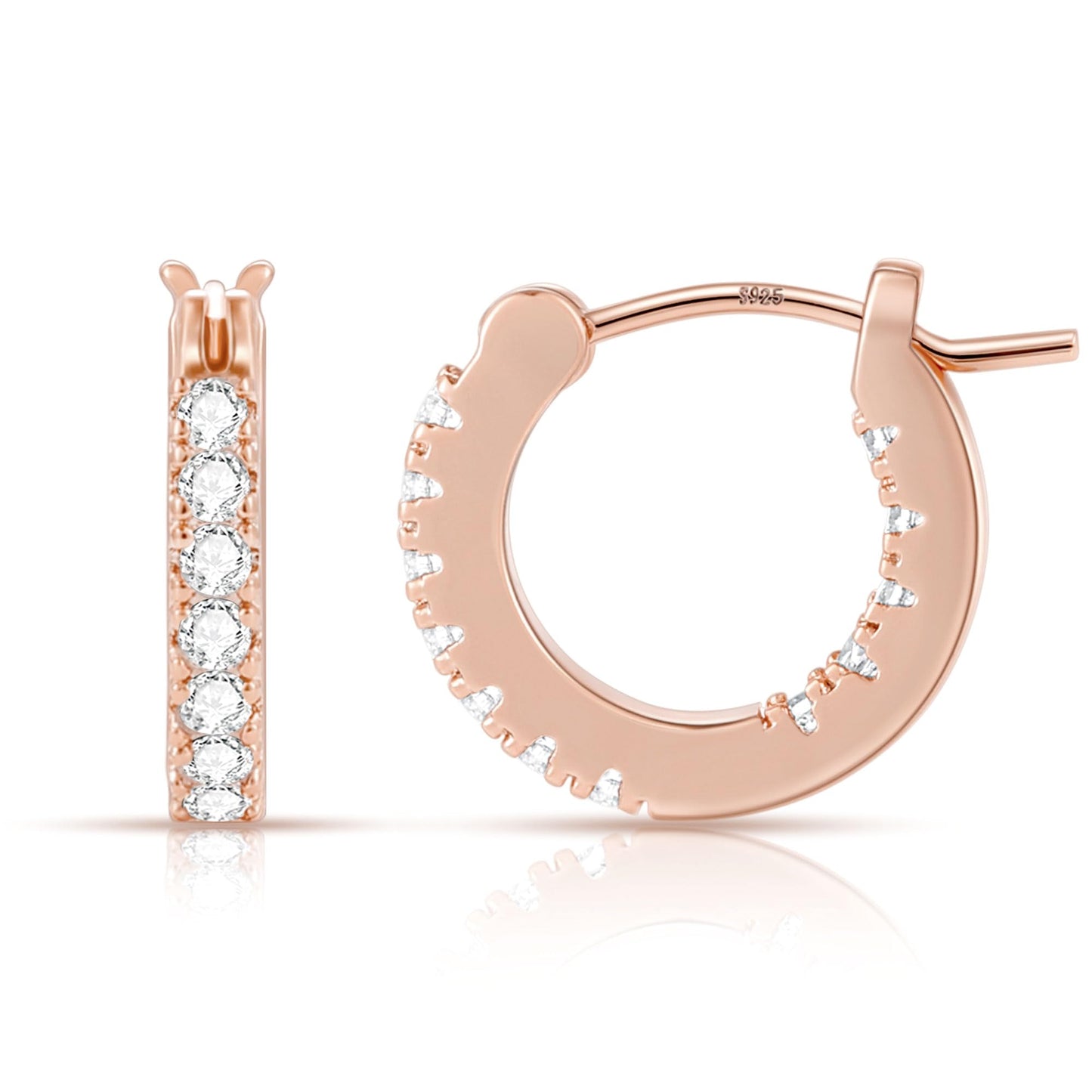 Gacimy Rose Gold Hoop Earrings for Women, 15mm Cubic Zirconia Rose Gold Hoop Earrings, 14k Rose Gold Plated Hoop with 925 Sterling Silver Post