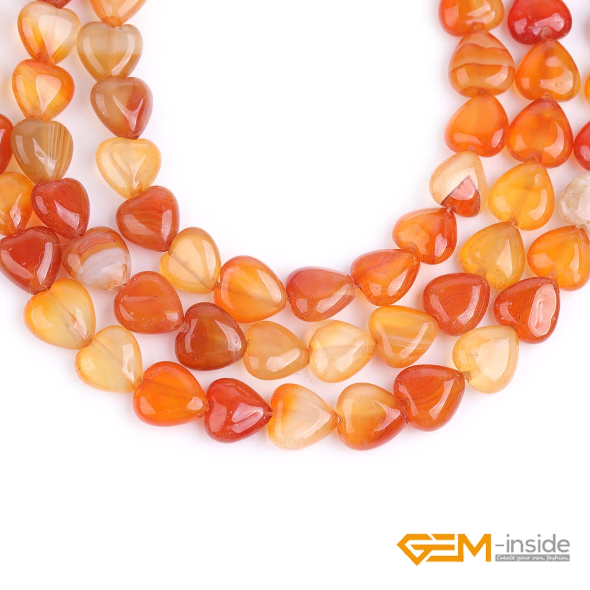 GEM-Inside 10mm Heart Charms Natural Red Carnelian Agate Gemstone Stone Beads for Jewelry Making Full 15" Strand Power Energy Healing Chakra Stone Beads