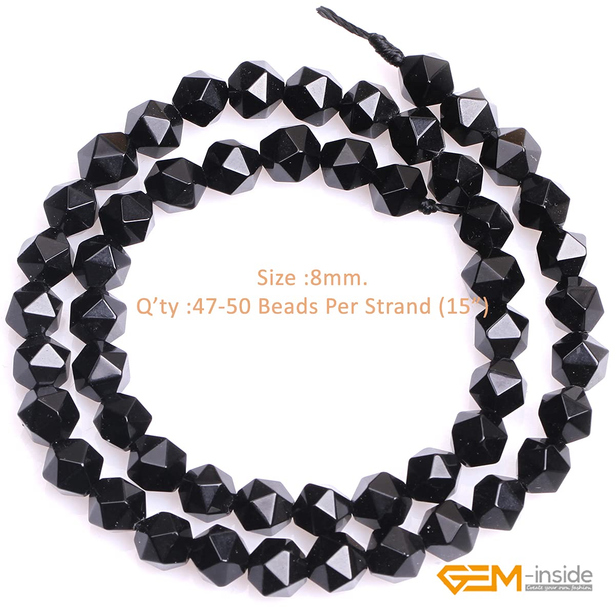 GEM-Inside Natural 8mm Black Agate Gemstone Loose Beads Faceted Cambay Crystal Energy Stone Power for Jewelry Making 15"