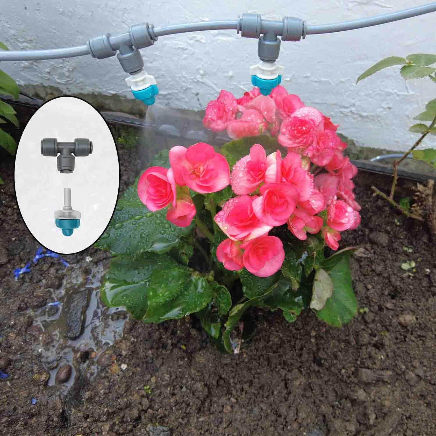 Drip Irrigation System with Water Timer(Dual System) Plug-in Quick Connection Drip Irrigation Kit 5/16“ID and 1/4 Inch Pipe Auto Watering System for Garden Spray, Greenhouse, Lawn, Potted Plants