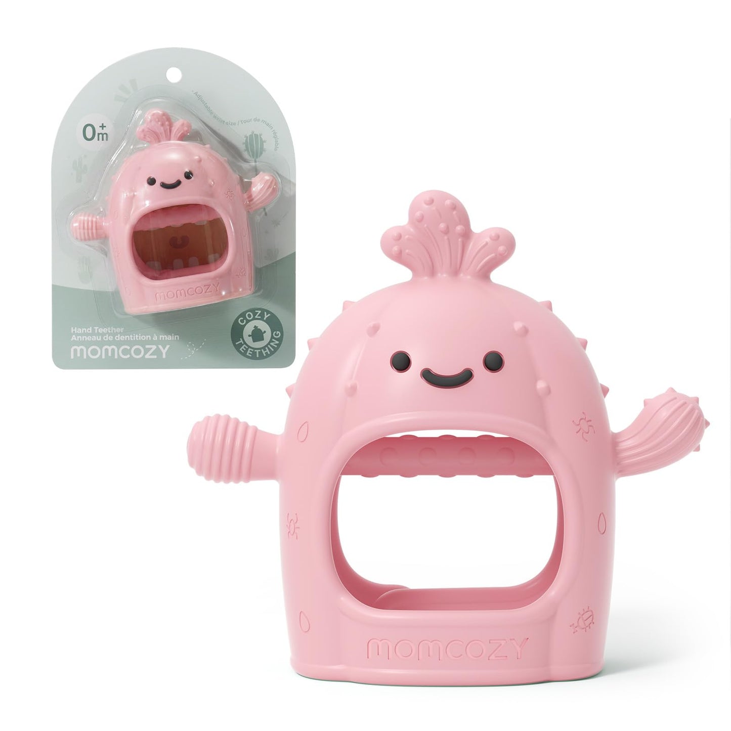 Momcozy Baby Teething Toys, Food Grade Silicone Baby Teether，Teething Mitten for Babies 0–6 Months，Teethers for Babies 6–12 Months，Anti Drop Wrist Teether with Multiple Chew Points， Pink