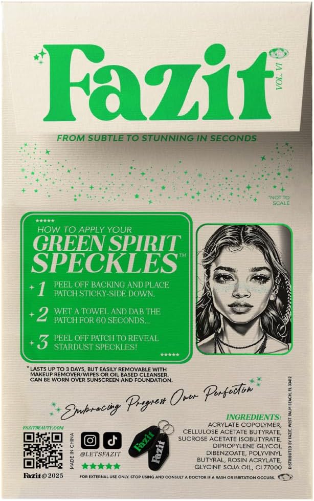 Fazit Makeup Patches - Green Speckles - Glow Up Make-Up Patches - Cute Glitter Makeup Accessories for Women - Cosmetic Glitter for Face
