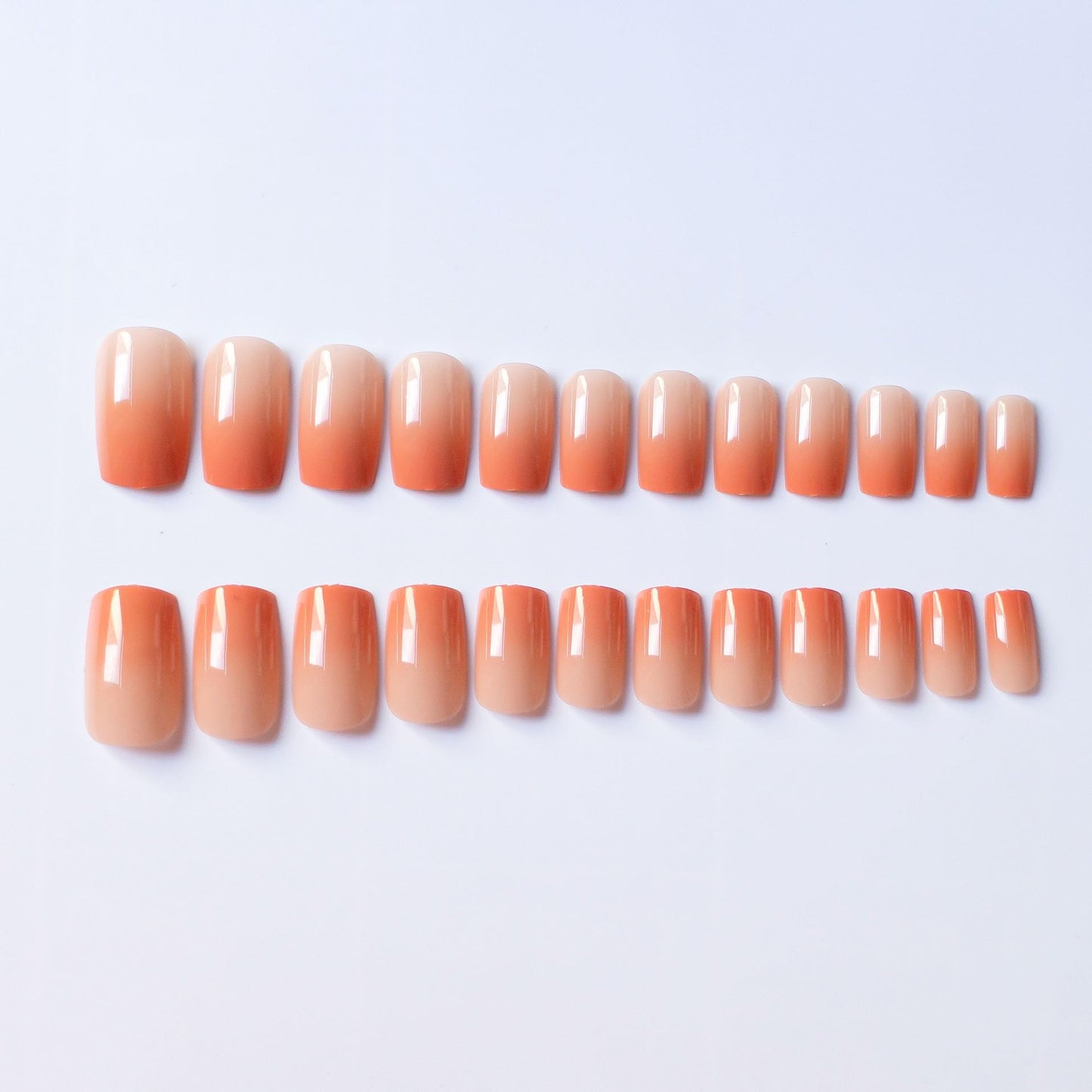 24Pcs Square Press on Nails Medium RTKHFZE Fake Nails Orange Color Gradient Full Cover Acrylic Nails Glossy Artificial Medium False Nails for Women Manicure