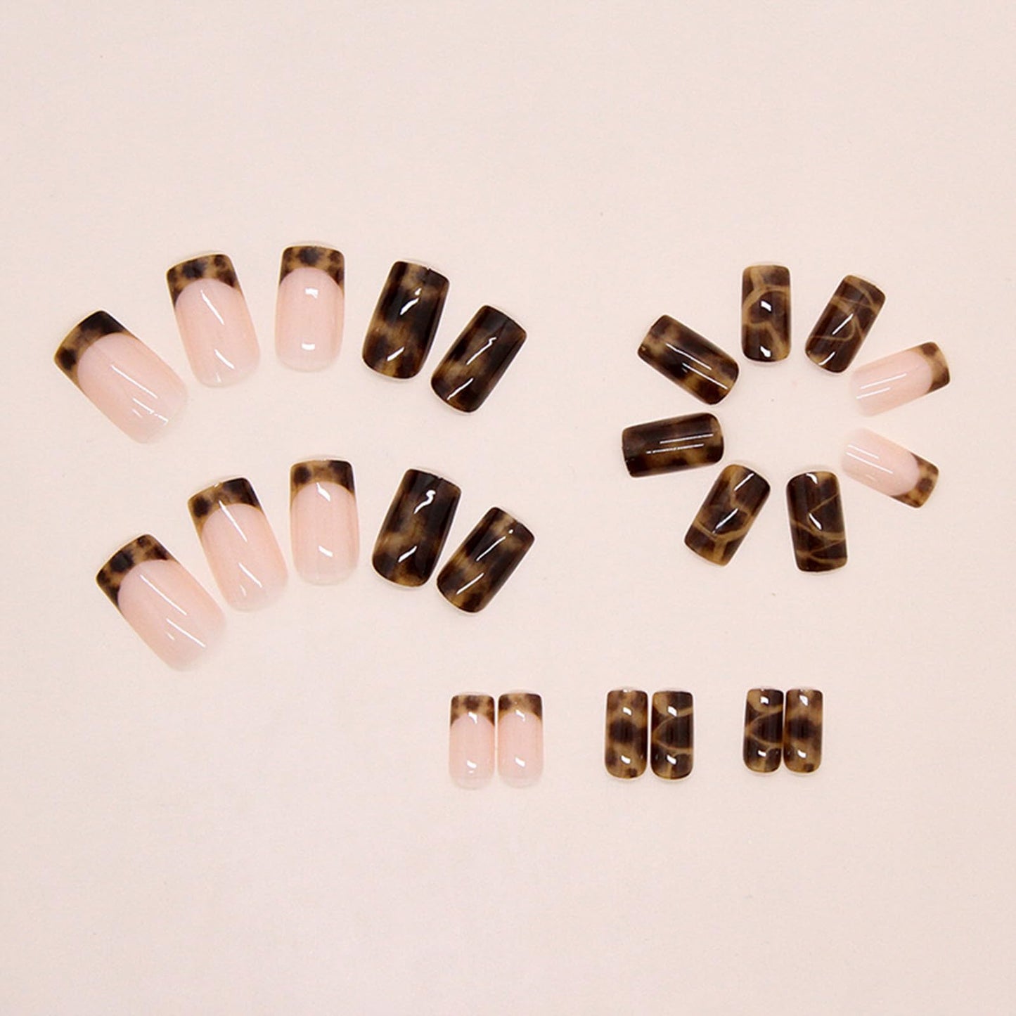 SINHOT Press on Nails - Short Square Fake Nails, Glossy Finish, Fall French Tip & Autumn Tortoise, DIY Artificial False Nail Art - 24 Pcs Nail Kit with Glue