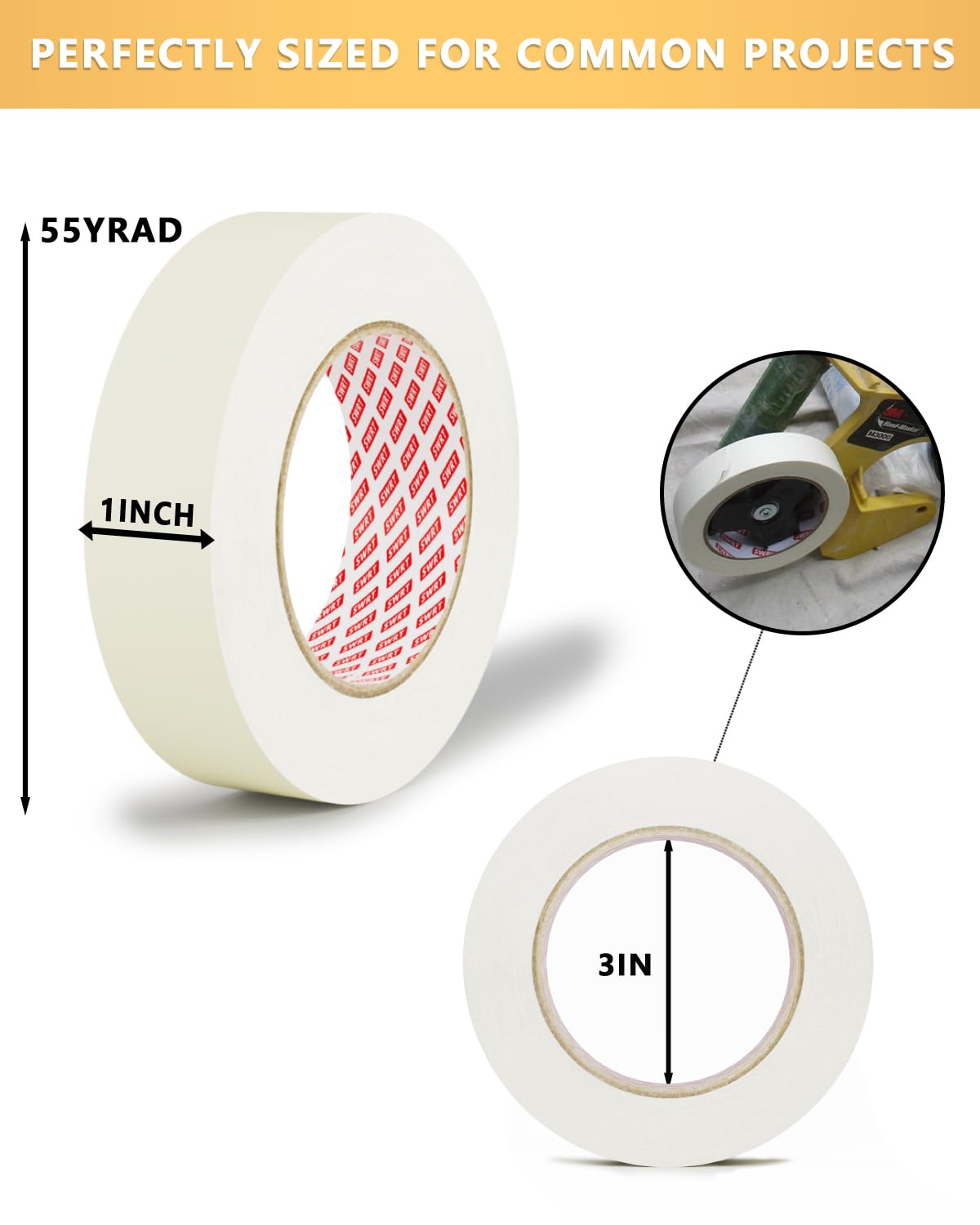 SWRT Masking Tape– 48 Rolls Bulk Pack, 1 Inch Wide x 55 Yards Each (2640 Yards Total), Writable General Purpose Masking Tape for Painting, Labeling & Multi-Surface Projects, Clean Removal & Easy Tear