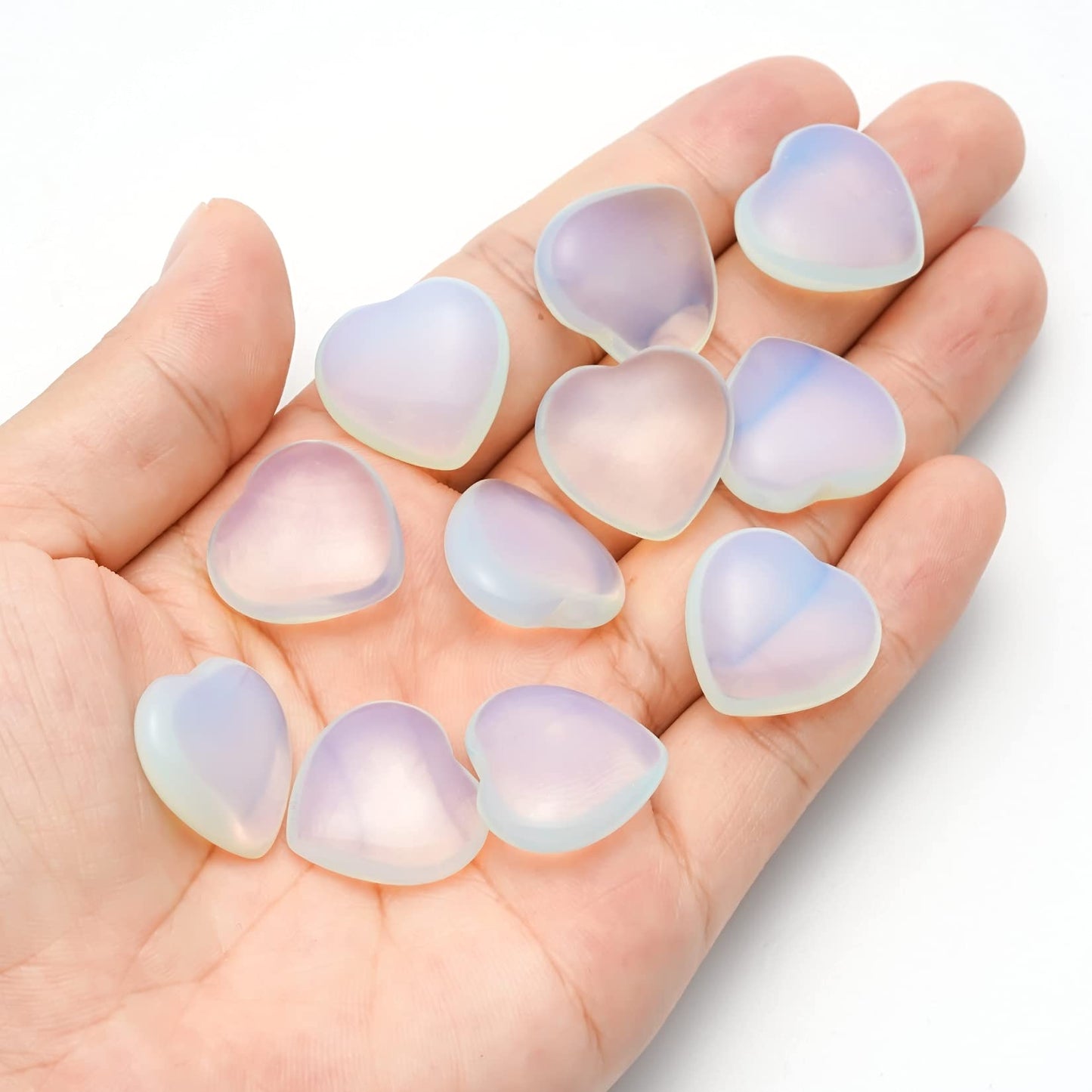Marrywindix 15 Packs 0.8 Inch Healing Crystal Natural Opalite Heart Love Carved Palm Worry Stone Chakra Reiki Balancing