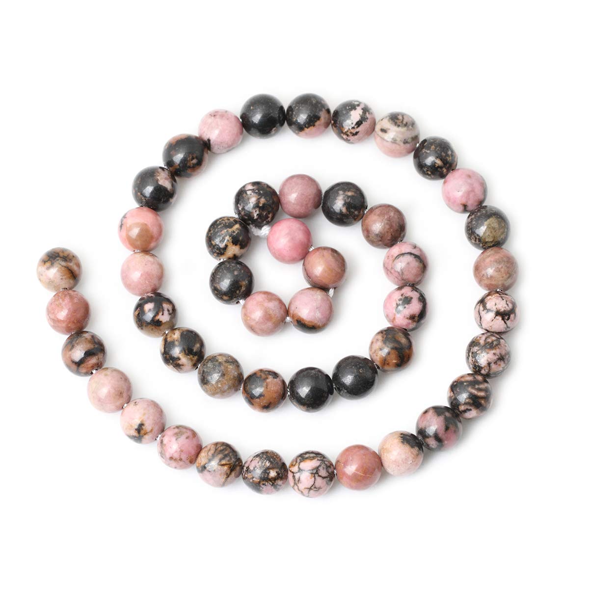 CHEAVIAN 45PCS 8mm Natural Black Line Rhodochrosite Gemstone Smooth Round Loose Beads for Jewelry Making 1 Strand 15"